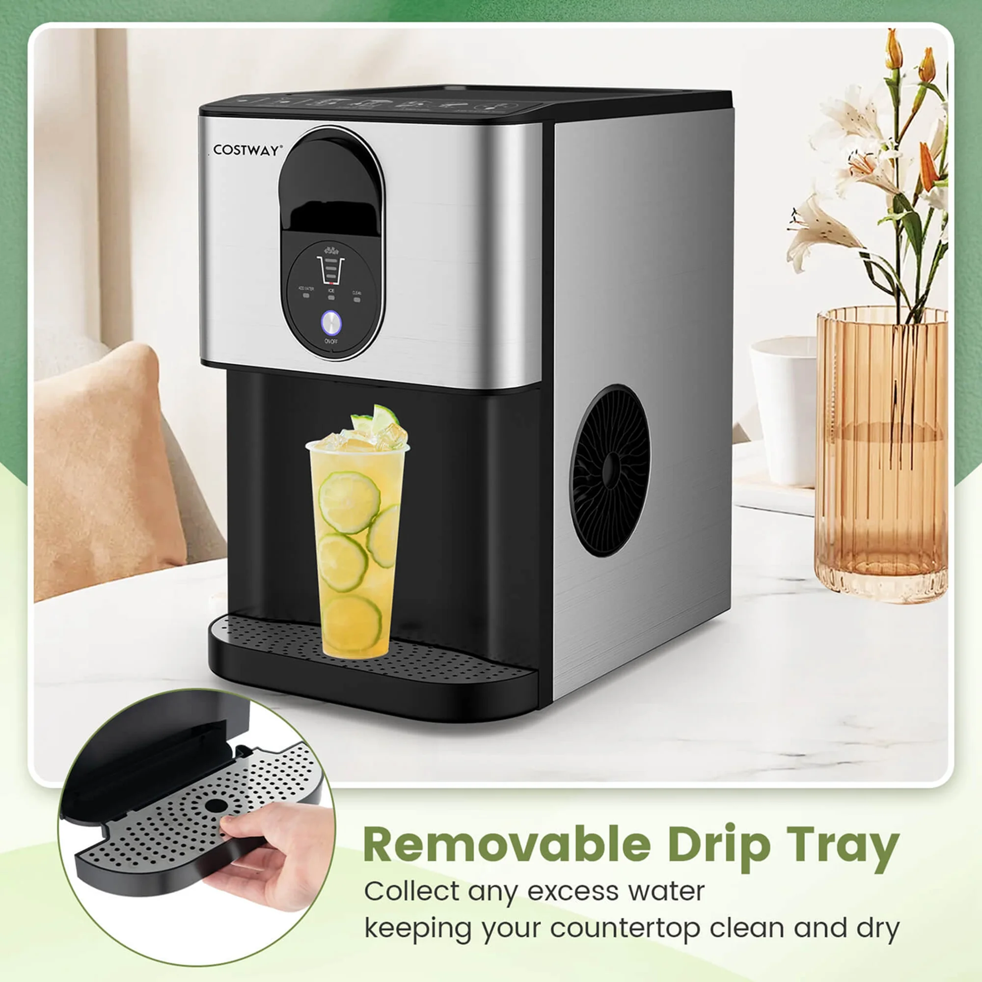 Costway 56 lb/24 H Pepple Chewable Countertop Ice Maker with Self - Cleaning System