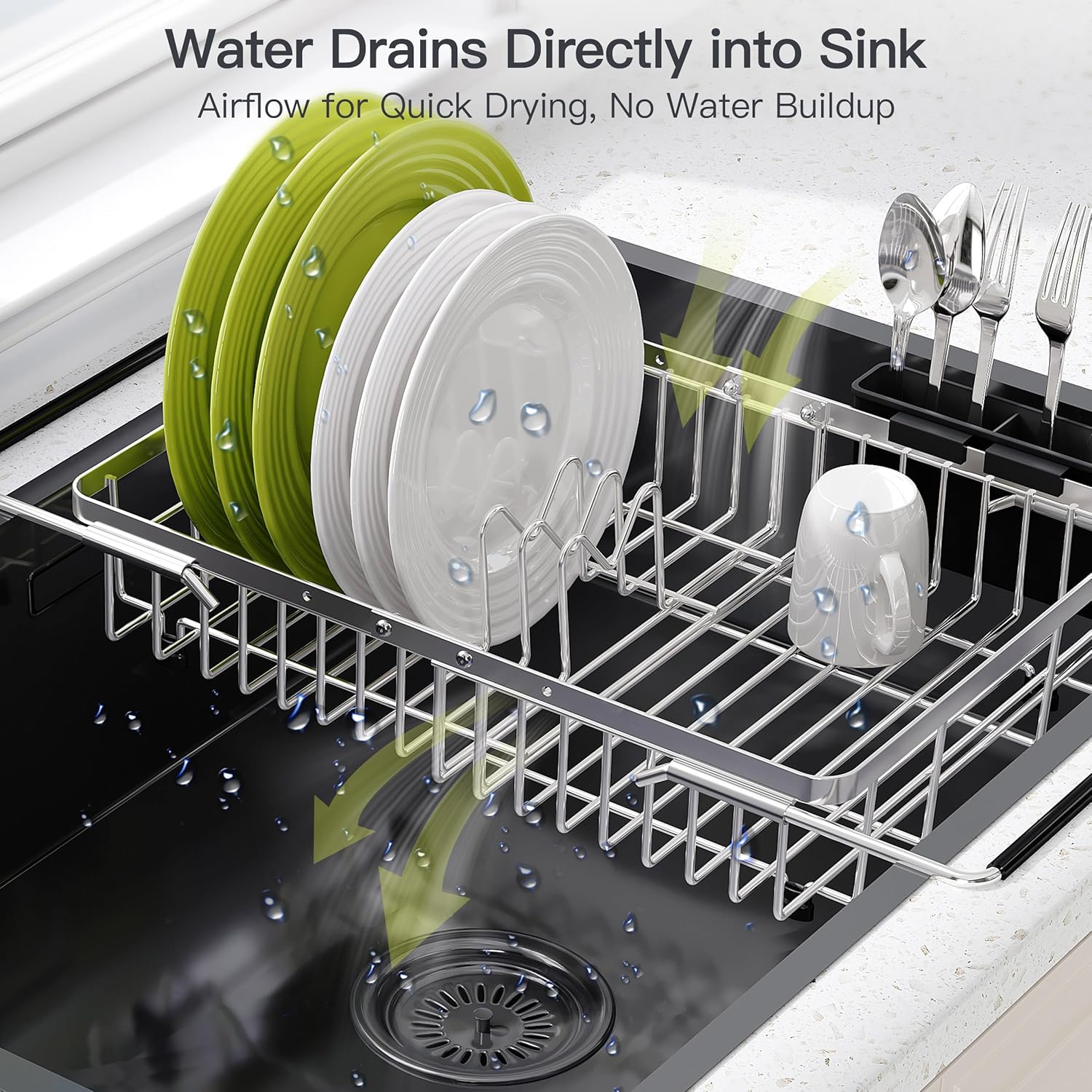 JASIWAY Expandable Dish Drying Rack Over the Sink with Utensil Holder
