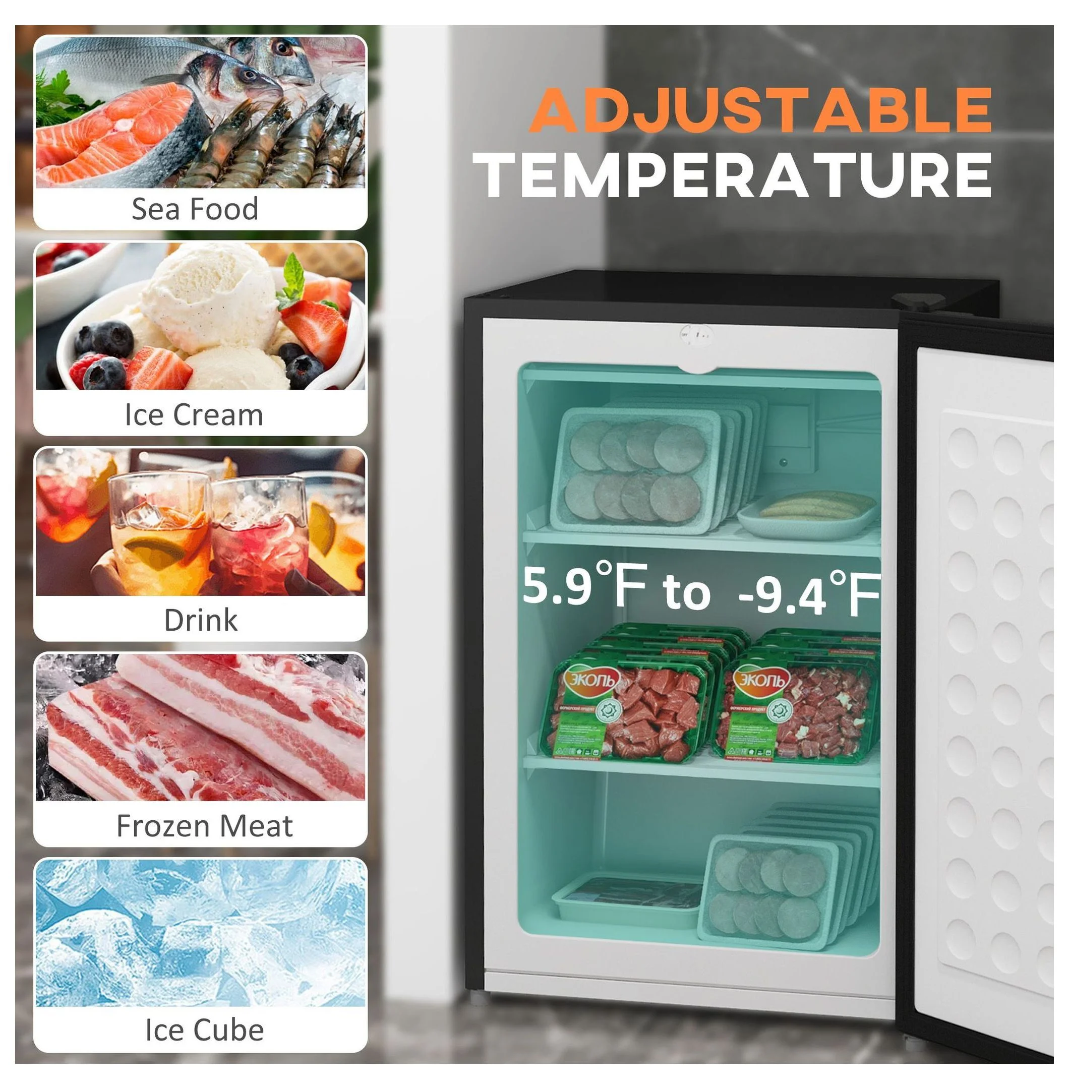 3 Cu Ft Upright Freezer Black Mini Freezer with Adjustable Thermostat Reversible Door for Apartment, Dorm, Office - Image 5