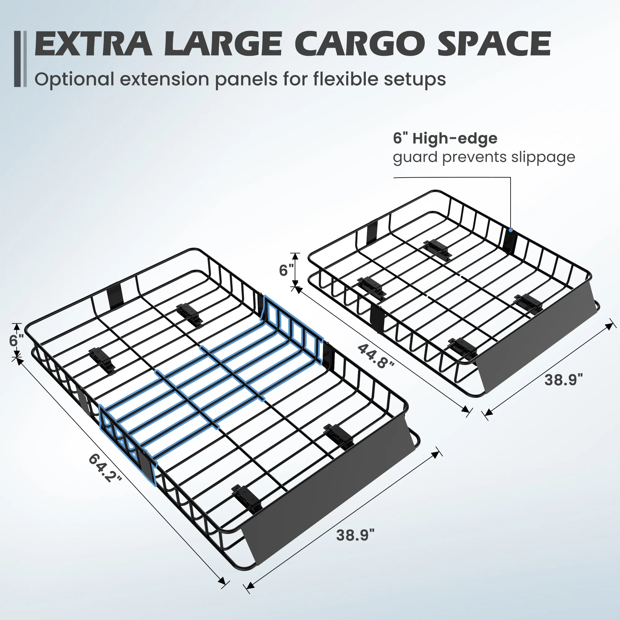 Roof Rack Cargo Basket,500 lb,64"x39"x6"Extendable Roof Luggage Holder Rack with 4 U-Bolts for SUV/RV,Camping - Image 6