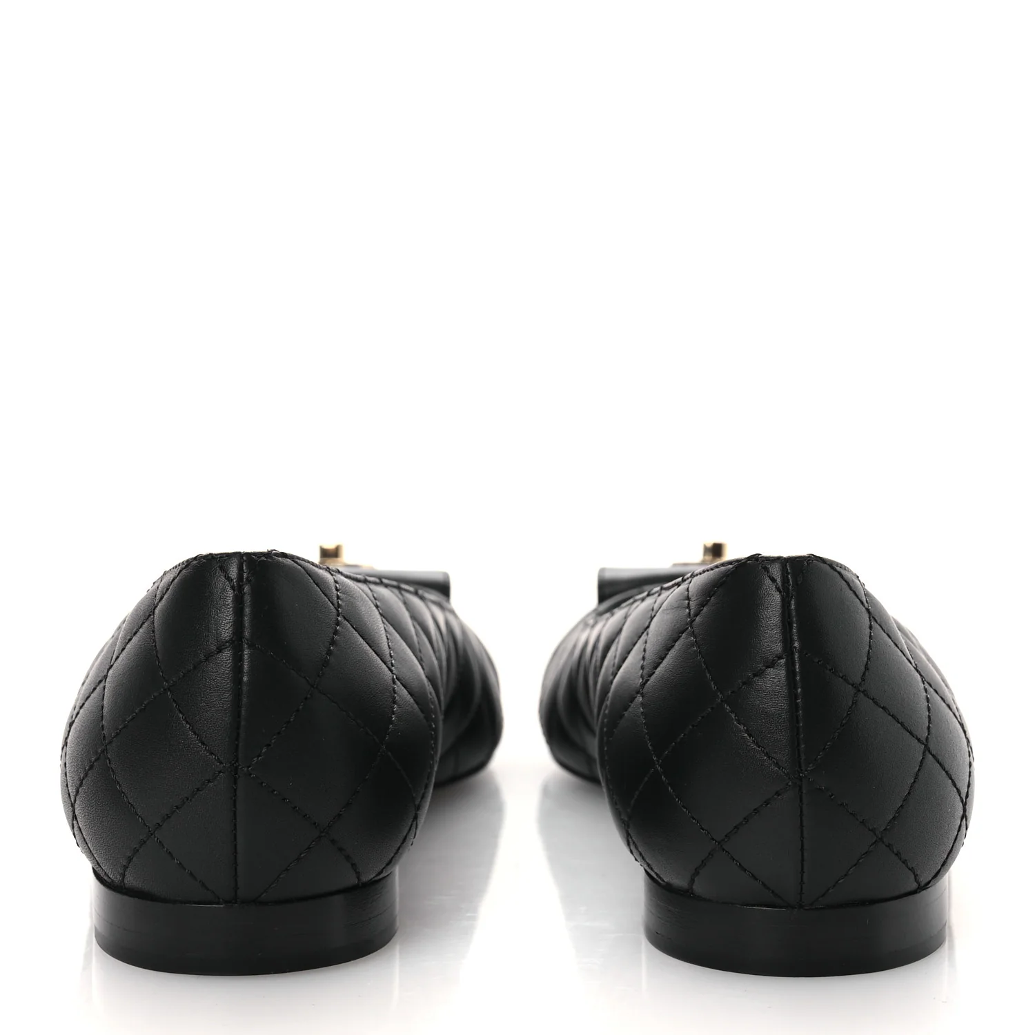 Calfskin Lambskin Quilted CC Cap Toe Ballerina Flats 37 Black