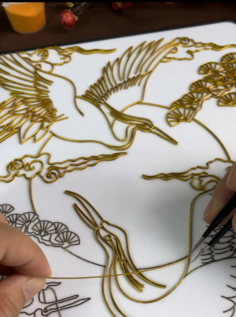 Crowned Crane and Waves, Beginner Cloisonné Enamel DIY Kit, with Tutorial& All Tools