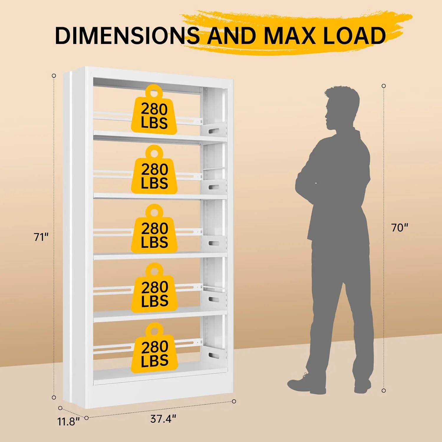 5 Tier White Metal Bookshelf, 71