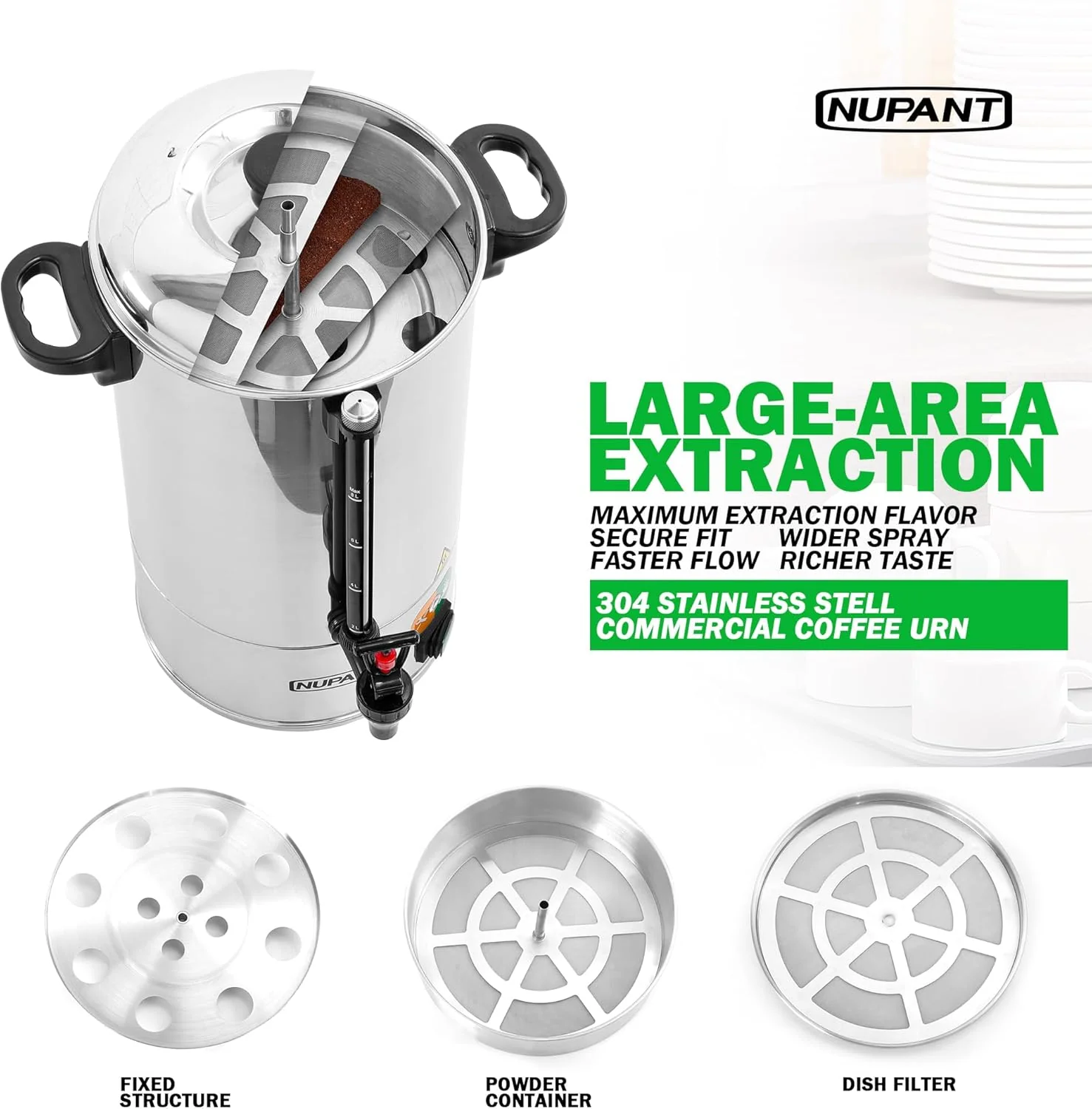 Cafetière professionnelle 100 tasses, 15 L, acier inoxydable 304