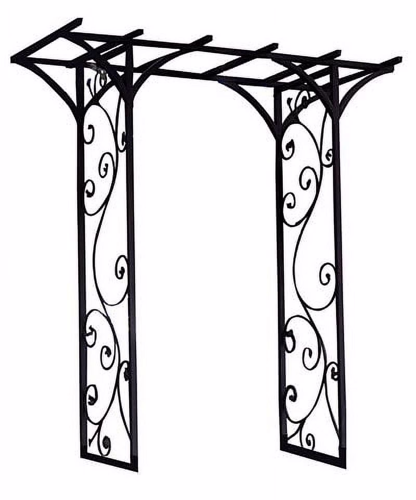 Panacea Vine 84 Black Steel Garden Arbor, 4' Wide Metal Arch, Elegant Scrollwork Design
