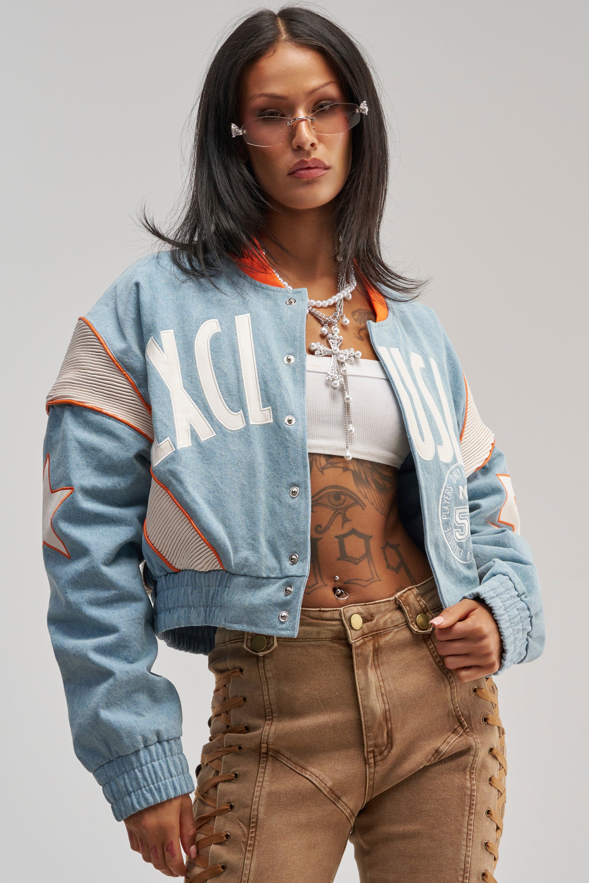 INVITE ONLY DENIM VARSITY BOMBER - Akira Store