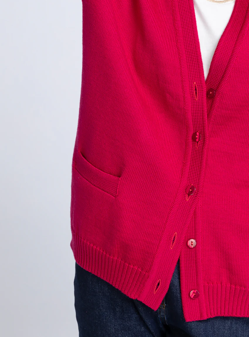 Gilet femme en laine rose rubis
