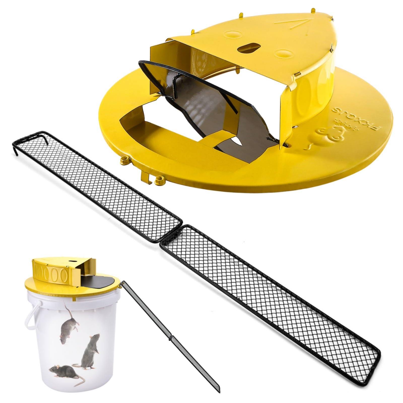 Upgraded Bucket Lid Mouse Trap, Humane or Lethal Rat Traps, Durable Metal Material, Bait Racks, Anti-Escape, Multi Catch, Auto Reset, Indoor Outdoor
