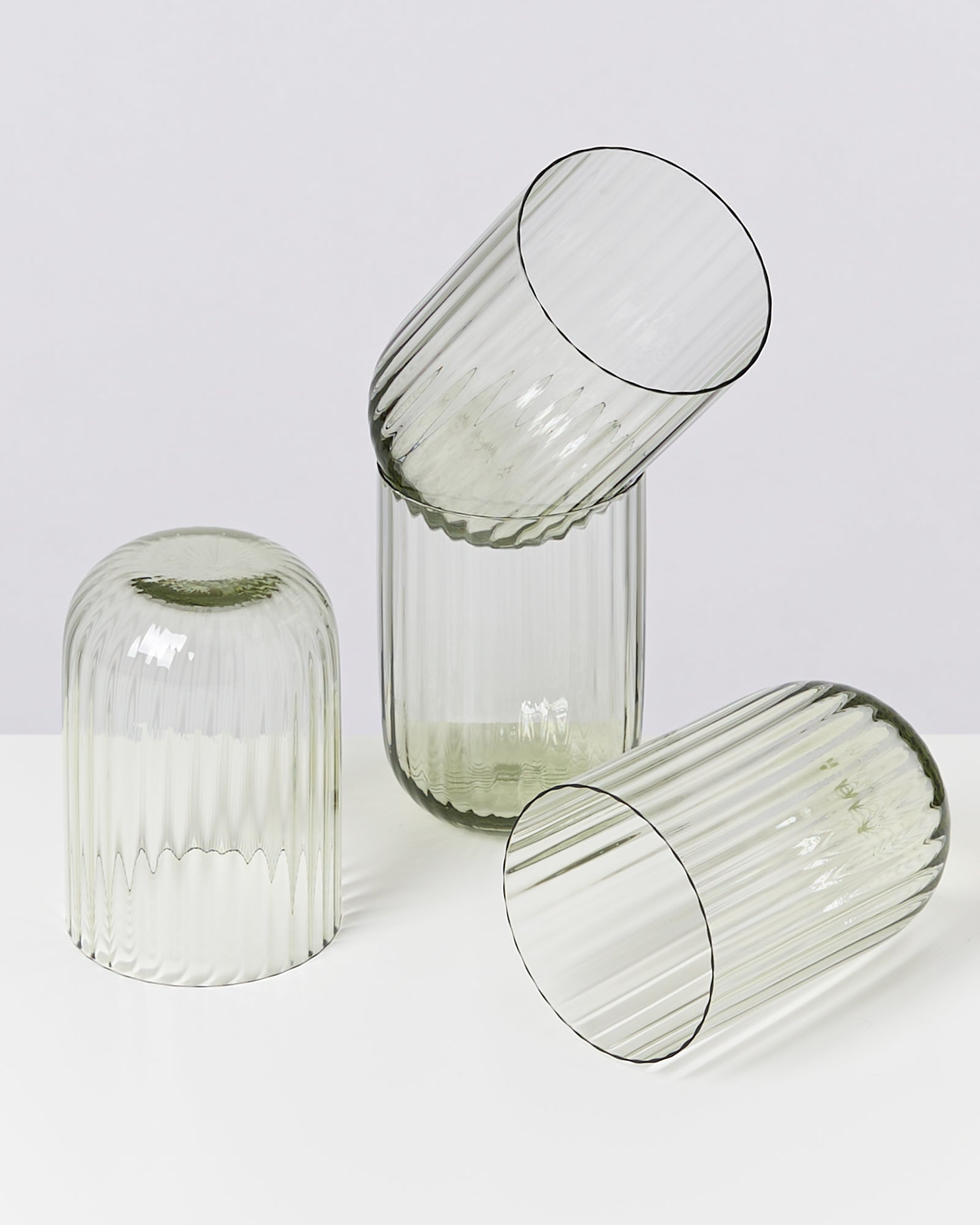 JOIA - SMALL GLASS RIFFLED EMERALD SET OF 4
