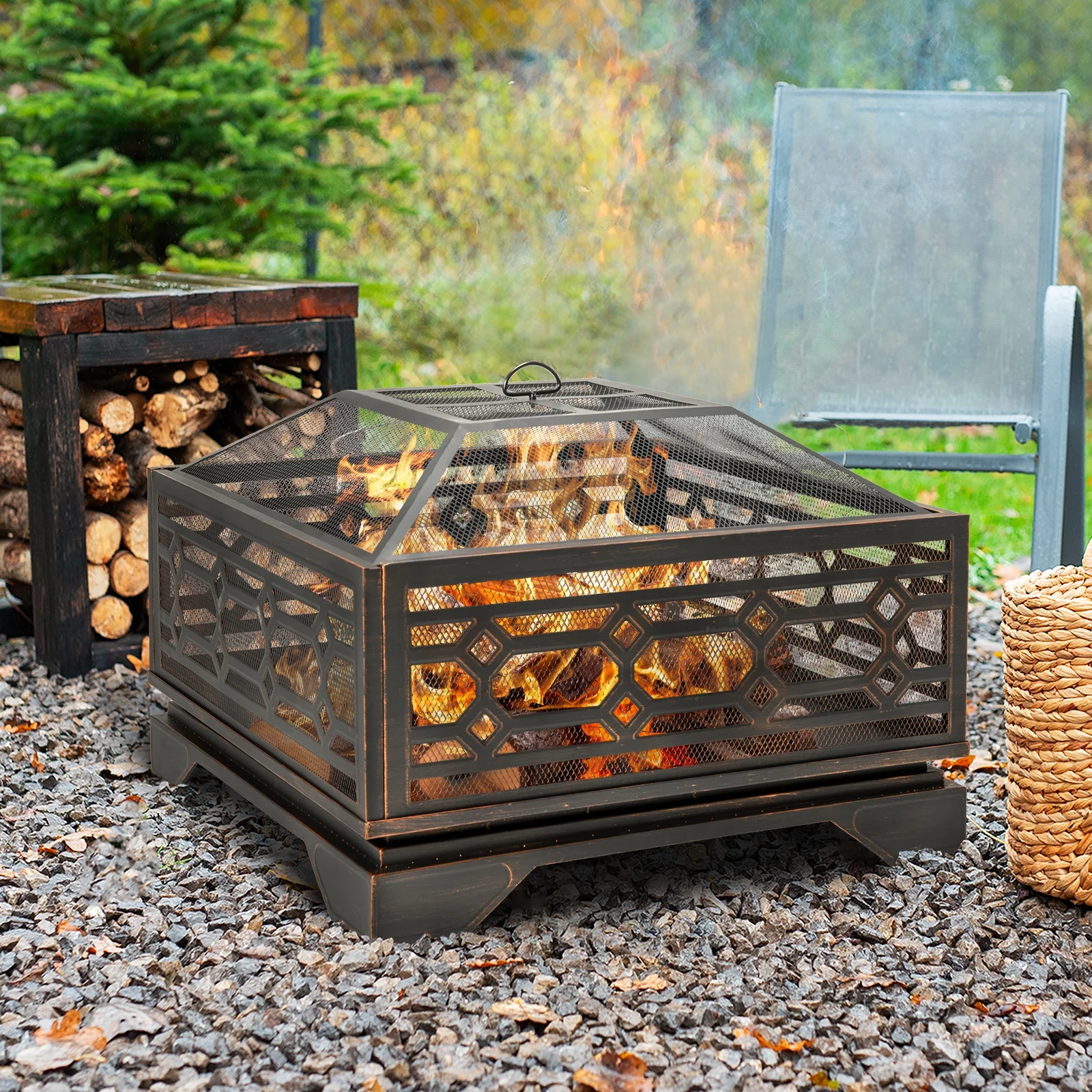26�� Square Wood Burning Fire Pit for Outdoor Patio Garden(26") - Image 8