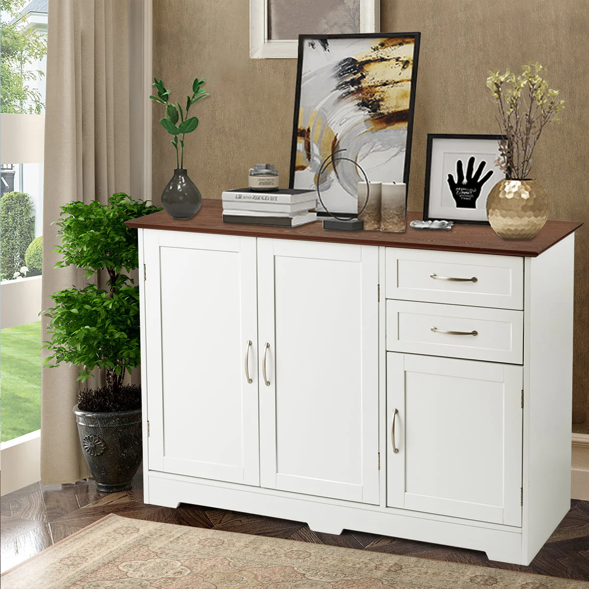 Gymax Buffet Storage Cabinet Console Table Kitchen Sideboardd Home Furni W/2 Drawers