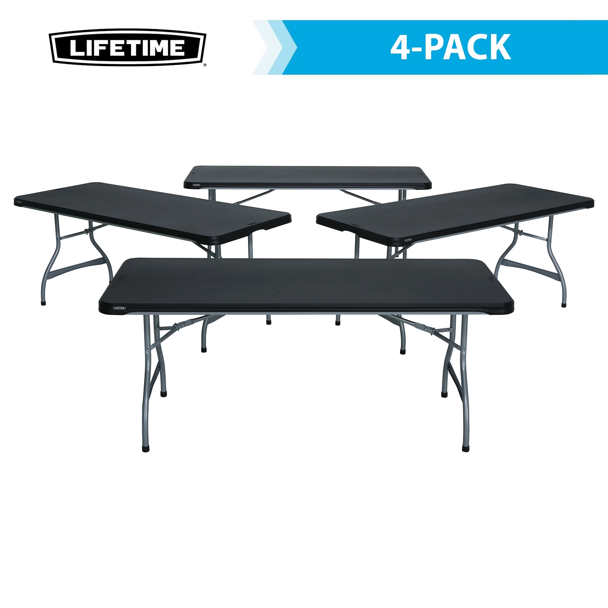 Lifetime 6 Ft. Nesting Rectangle Folding Tables, Indoor/Outdoor, Black, 4 Pack (480350)