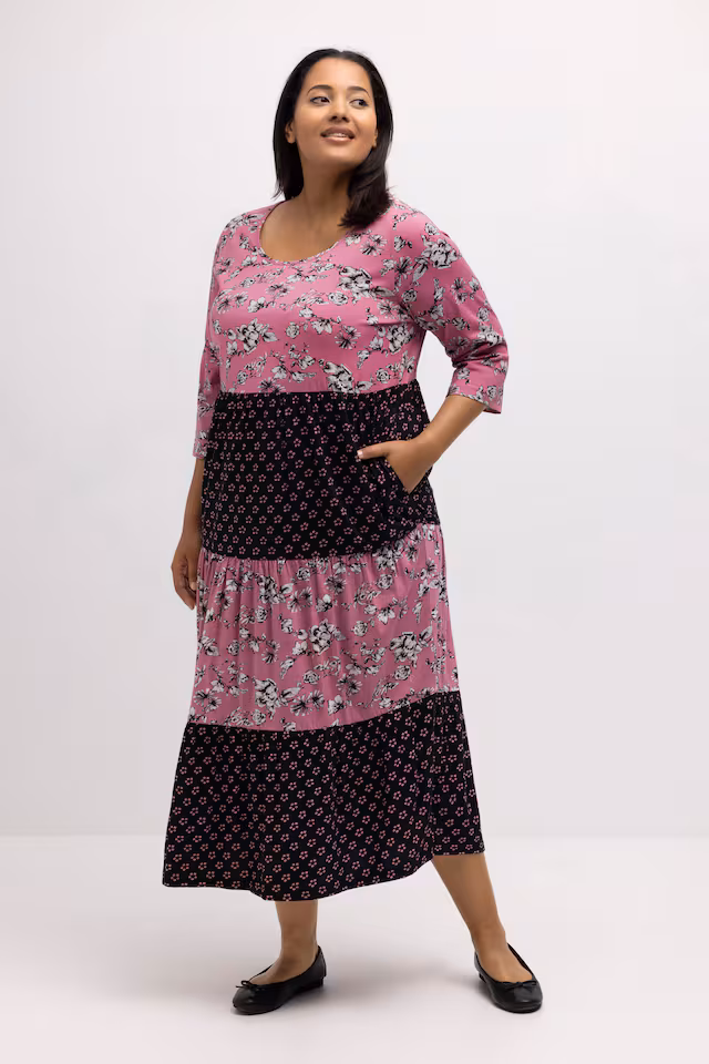 Print Mix Empire Cotton Pocket Knit Dress