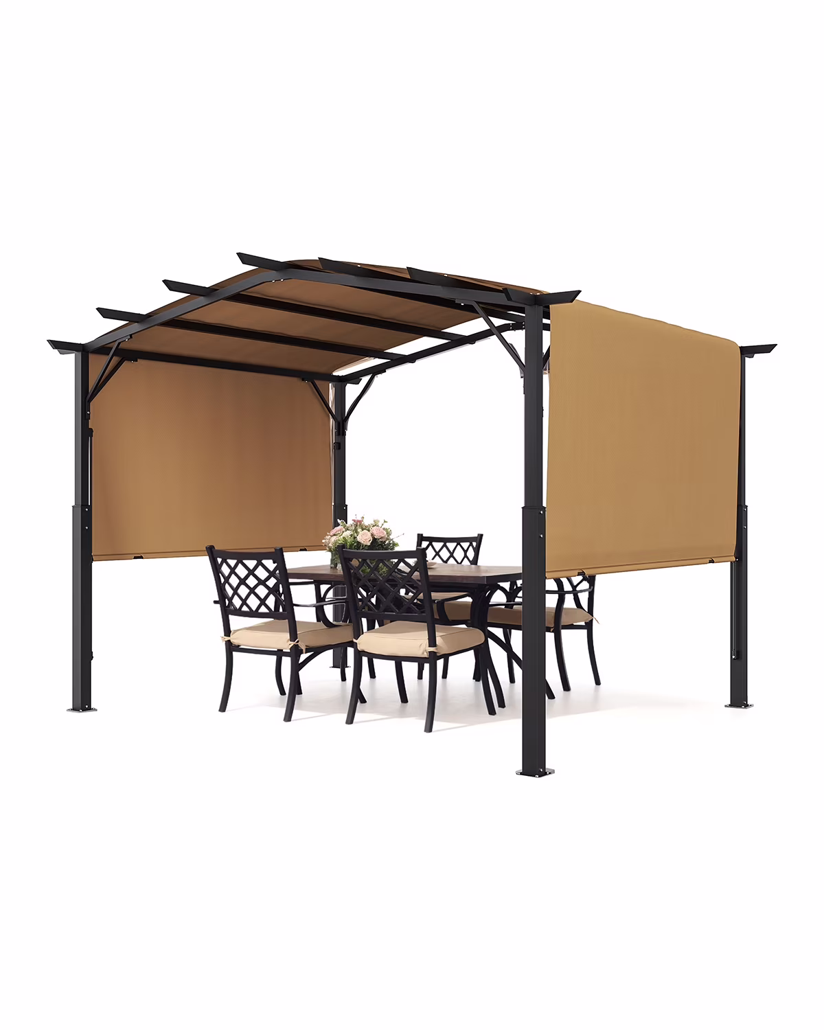 VEVOR 12 x 10 ft Outdoor Pergola, Arched Top Metal Pergola, Retractable Pergola with Sun Shade Canopy, Large Patio Shelter Pavilion, Heavy Duty Garden Pergola for Deck Backyard Porch Poolside