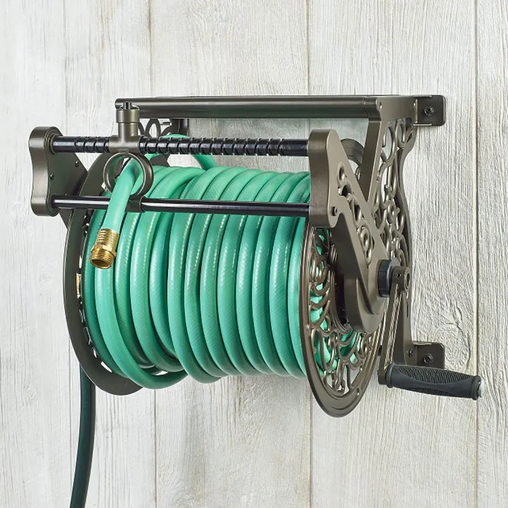 Liberty Garden Wall Mounted Heavy Gauge Aluminum Hanging Hose Reel with Guide