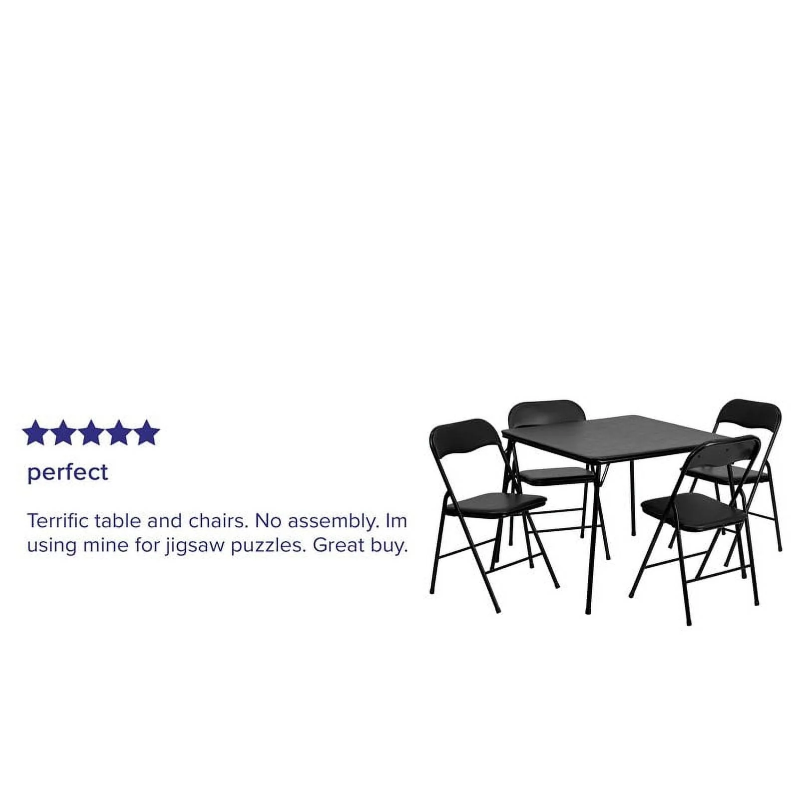 5 Piece Folding Card Dining Table and Chair Set in Black - Image 3