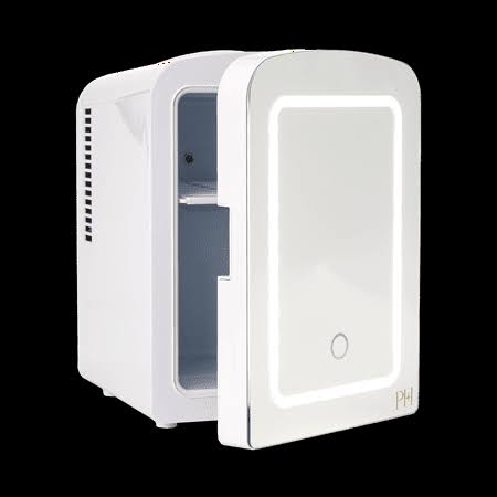 Paris Hilton Mini Refrigerator and Personal Beauty Fridge, Mirrored Door with Light, 4-Liter, White