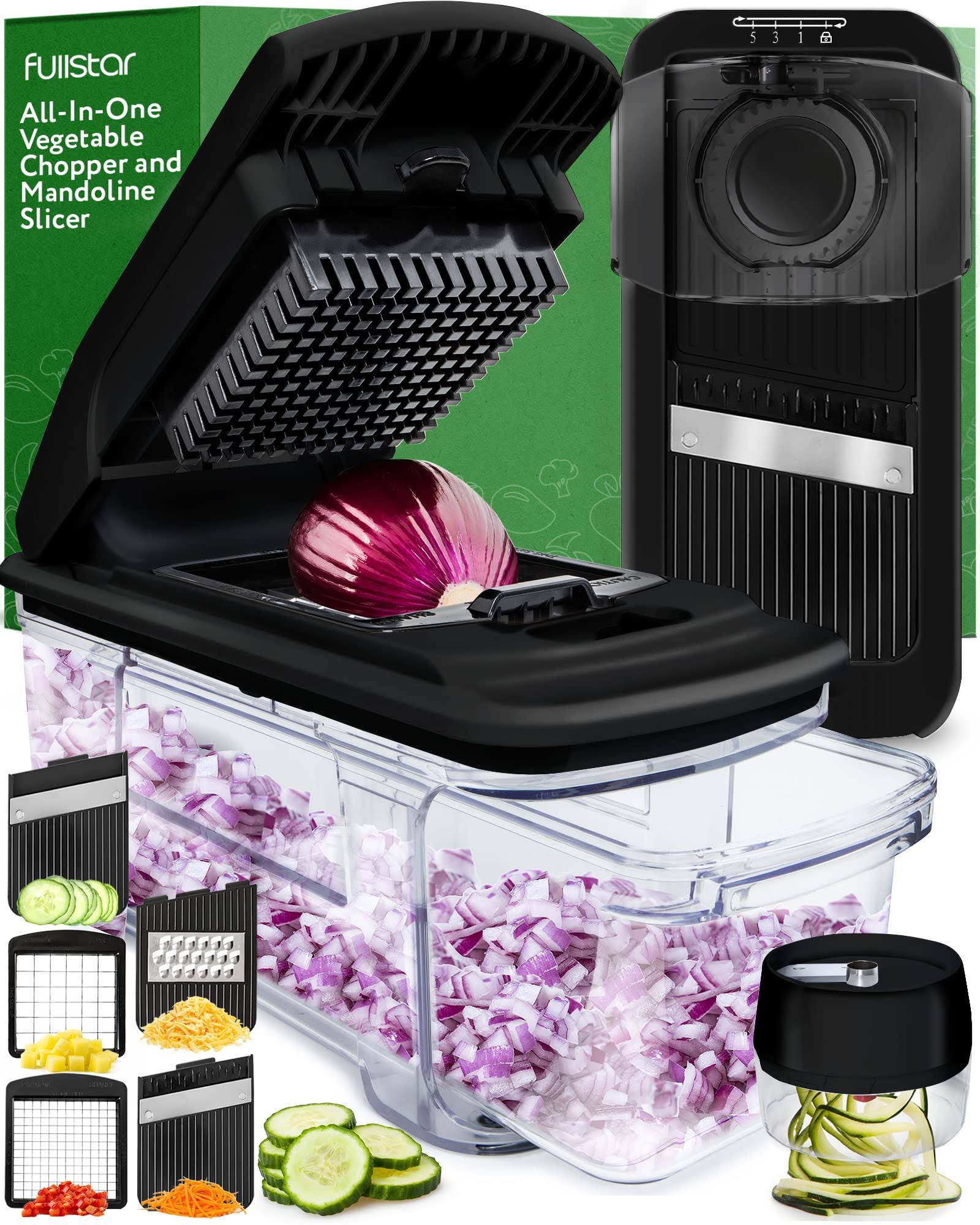 Fullstar All-in-1 Vegetable Chopper, Mandoline Slicer & Cheese Grater - Multi Blade French Fry Cutter & Veggie Dicer - Includes Bonus Handheld