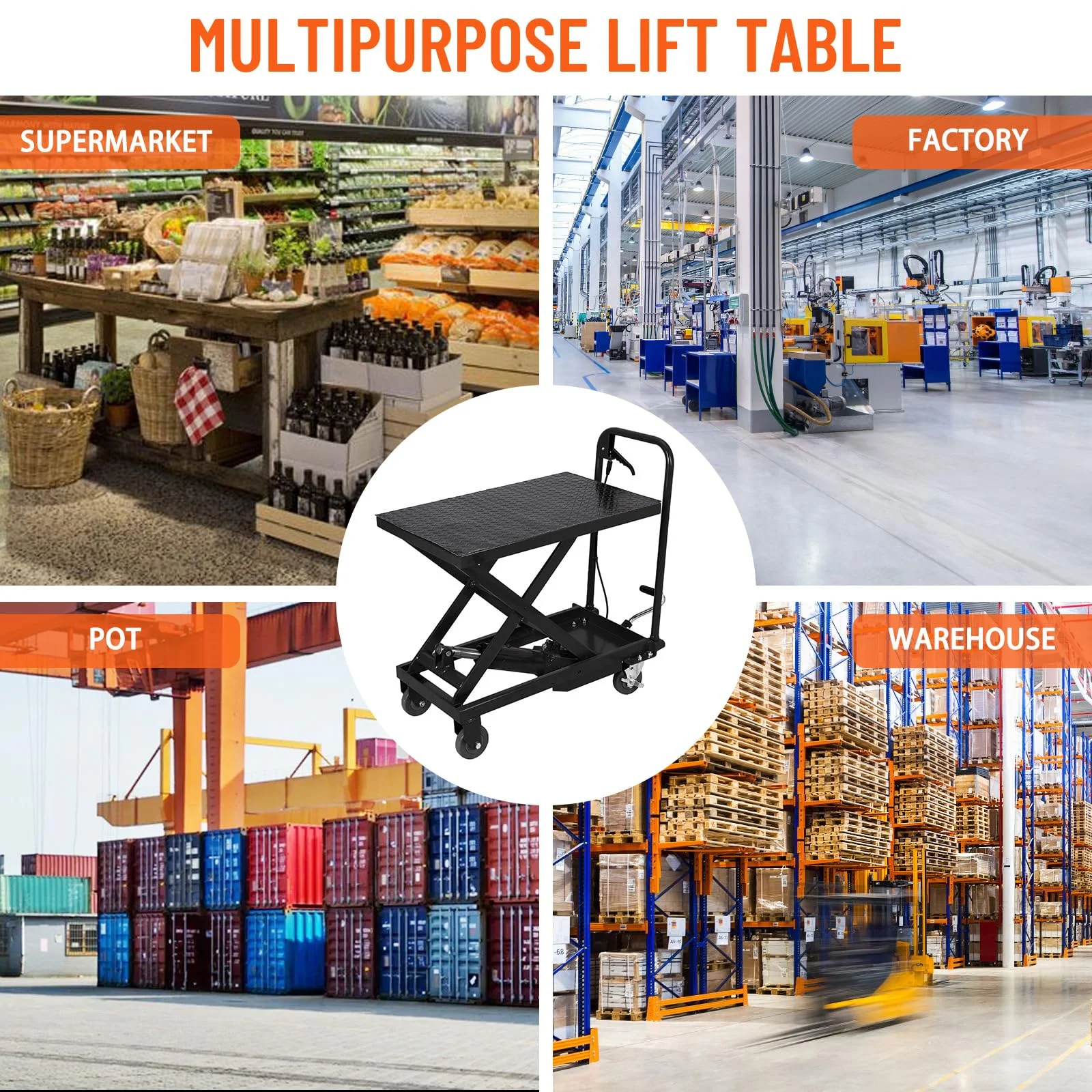 M Optimized Hydraulic Lift Cart, 1100 lb Capacity Manual Scissor Lift Table 33.5 in Lifting Height
