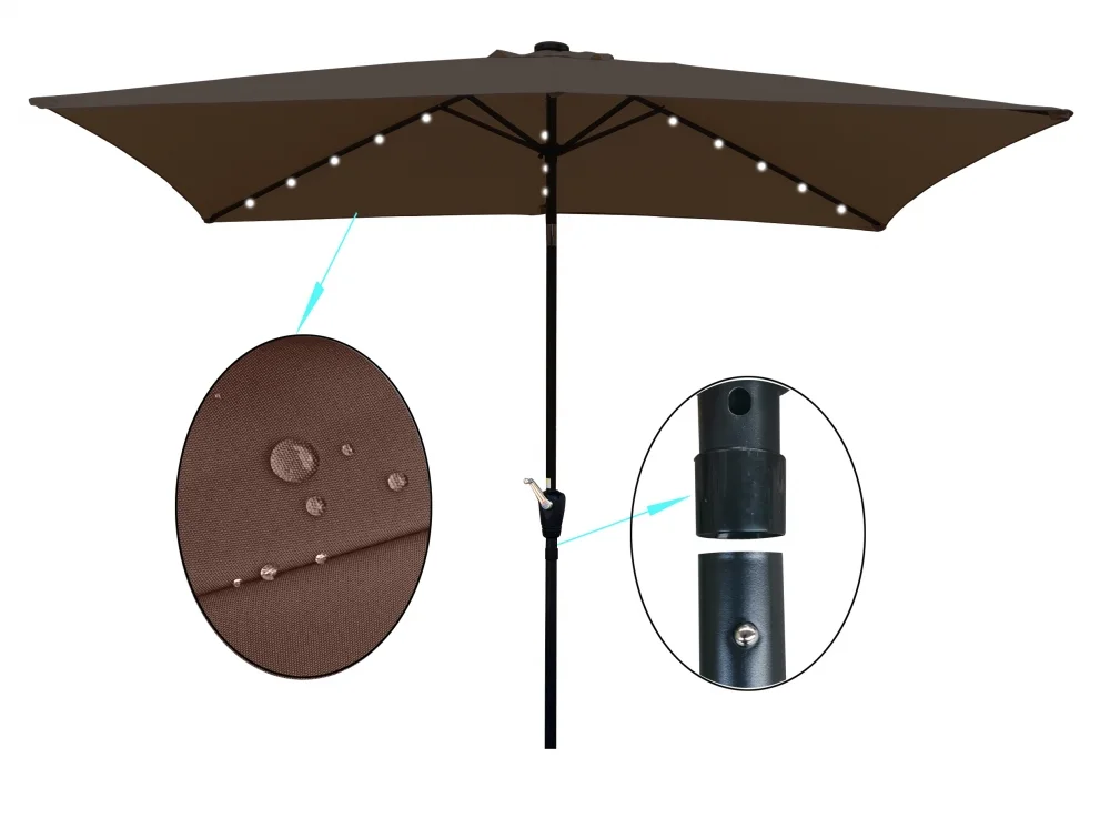 10 x 6.5t Patio Umbrella,Rectangular Picnic Table Umbrella,6-8 Chairs Tilt Umbrella with 26 LED Lights,Waterproof Umbrella Sunshade with Crank and Push Button Tilt for Garden Backyard Pool,LIGHT GREY