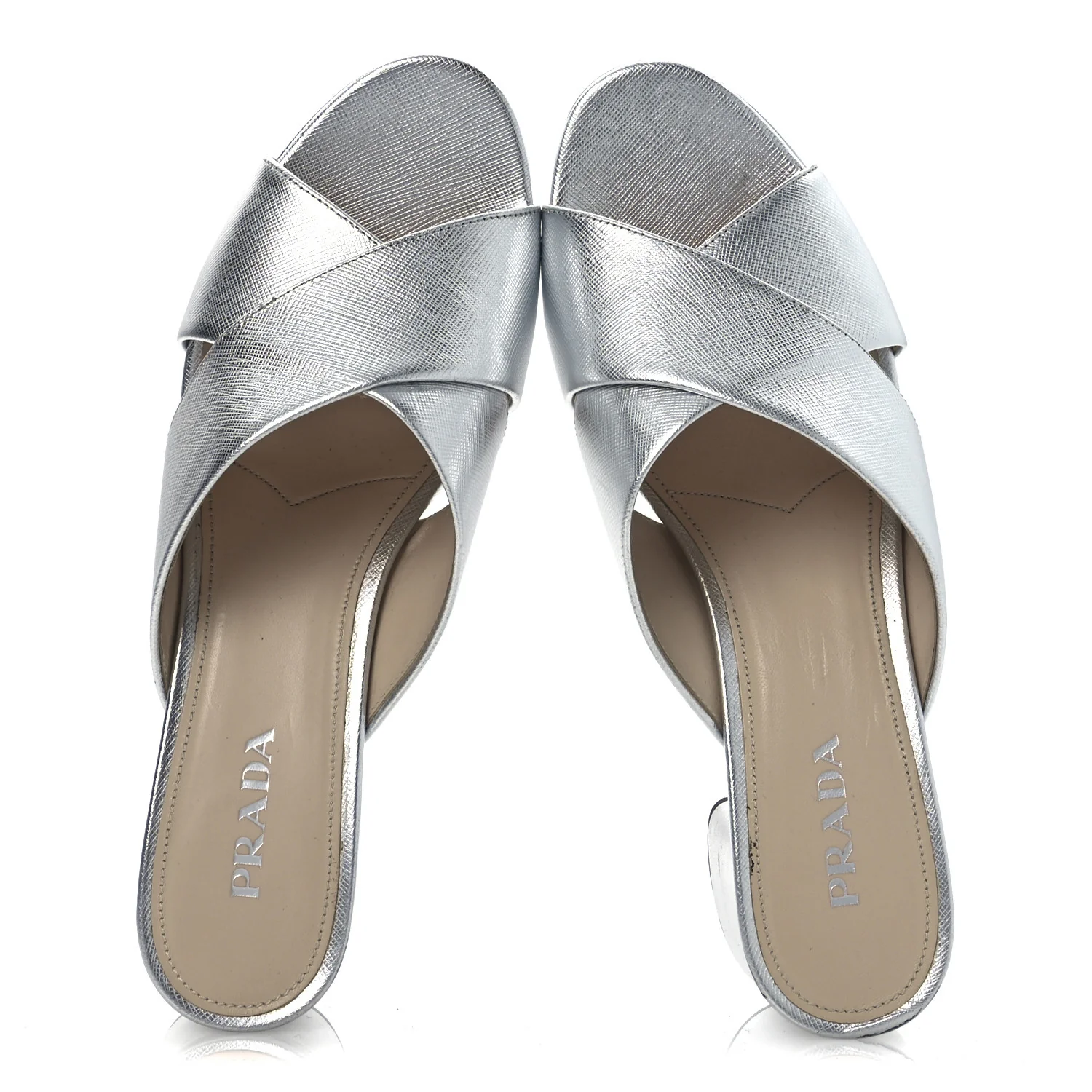 Metallic Saffiano Crisscross Platform Sandals 41 Silver