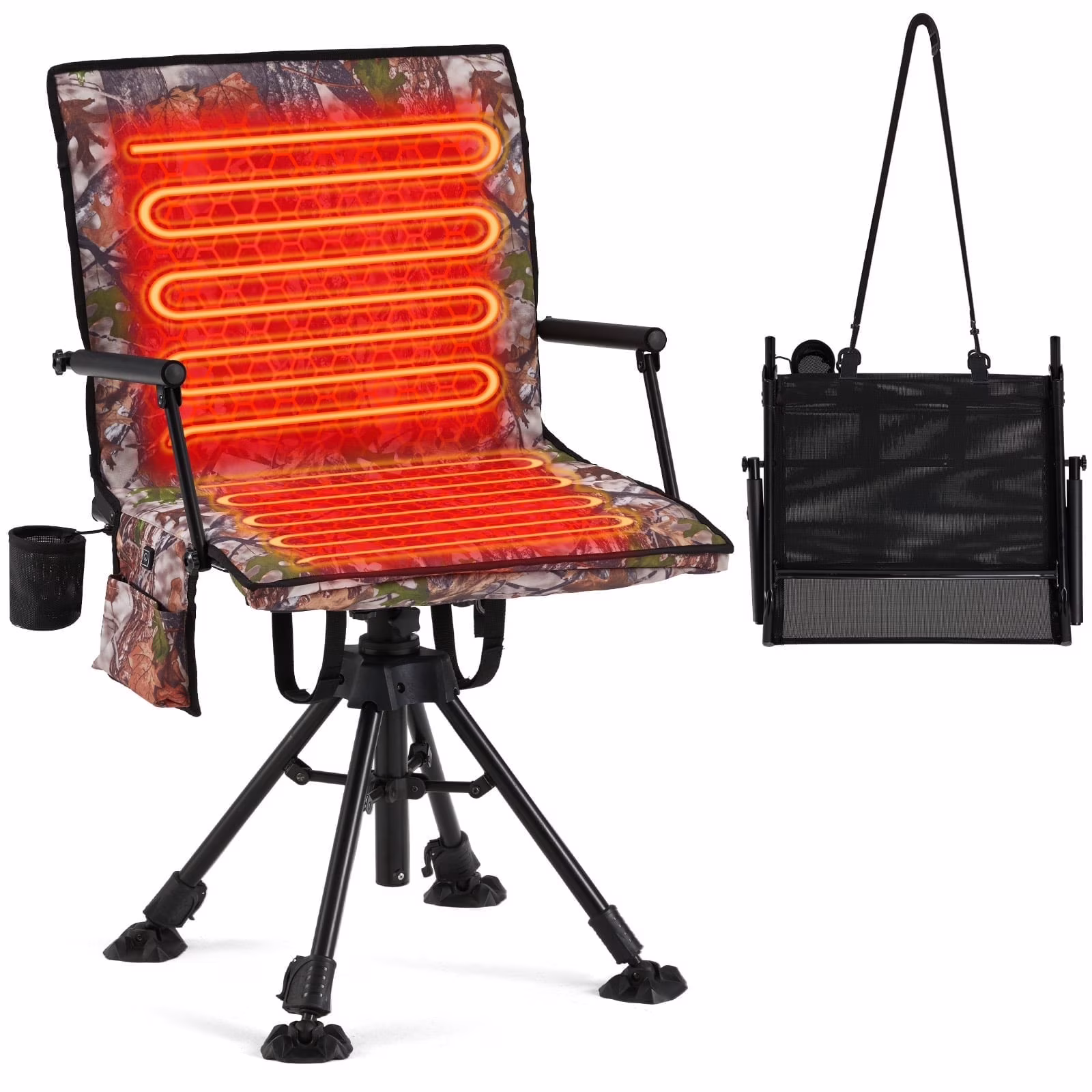 360�� Silent Camo Hunting Blind Chair, Armrests, Side Pouch, Telescopic Legs(Camouflage) Image 5