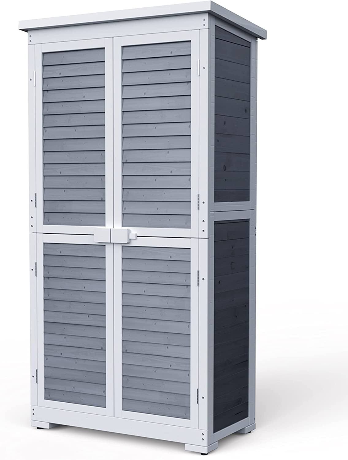 Lofka Outdoor Storage Cabinet Garden Shed w/ Asphalt Roof, Wooden, Nat