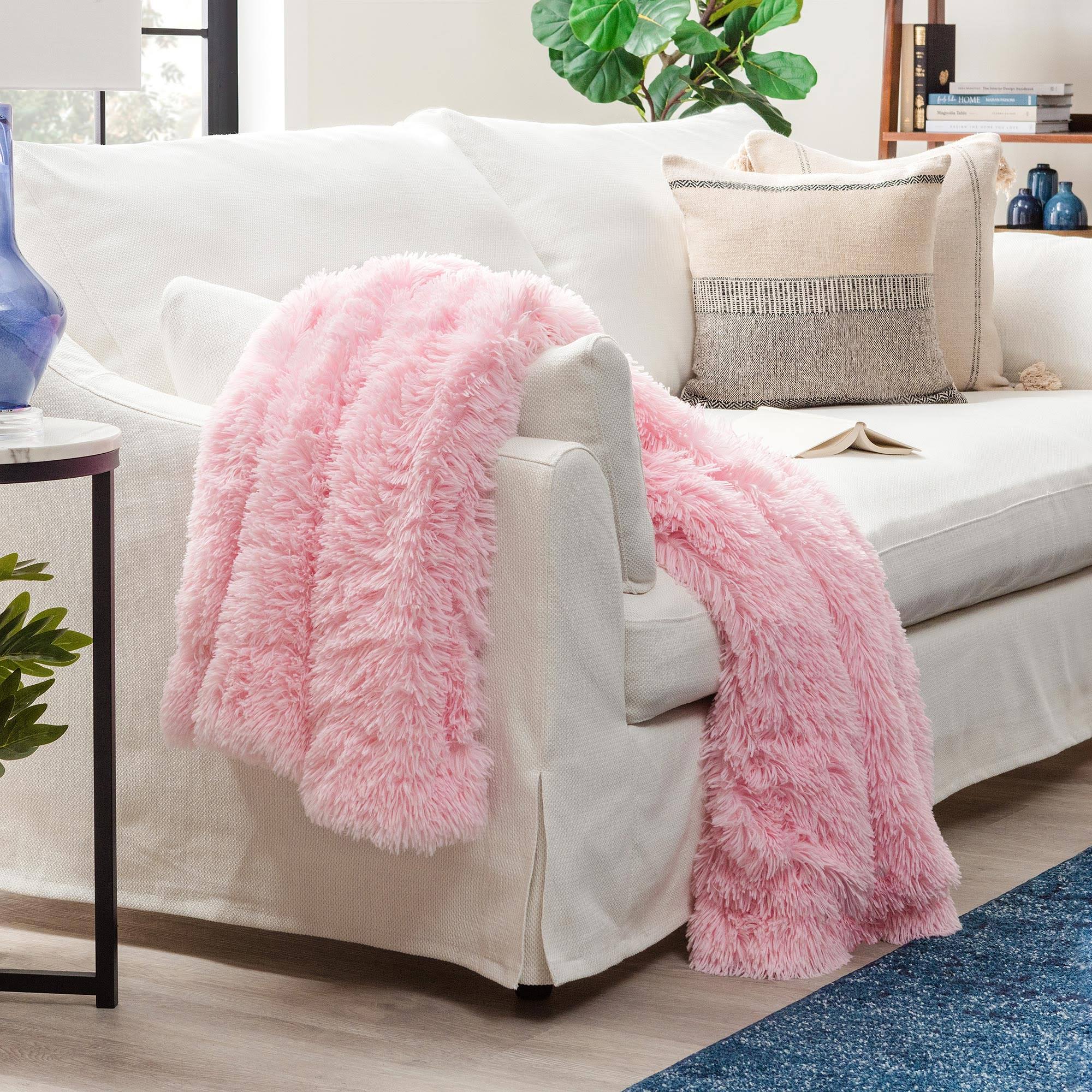 Throw Blanket Soft Long Shaggy Fuzzy Fur Faux Warm Fluffy Sherpa Pink 50