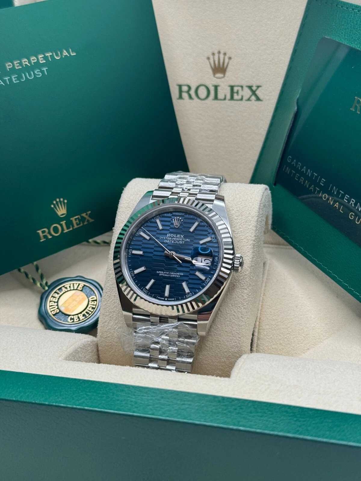 [Super Clone]RLX  Datejust 41mm Blue Fluted Motif Index Dial Jubilee Bracelet Watch - 126334