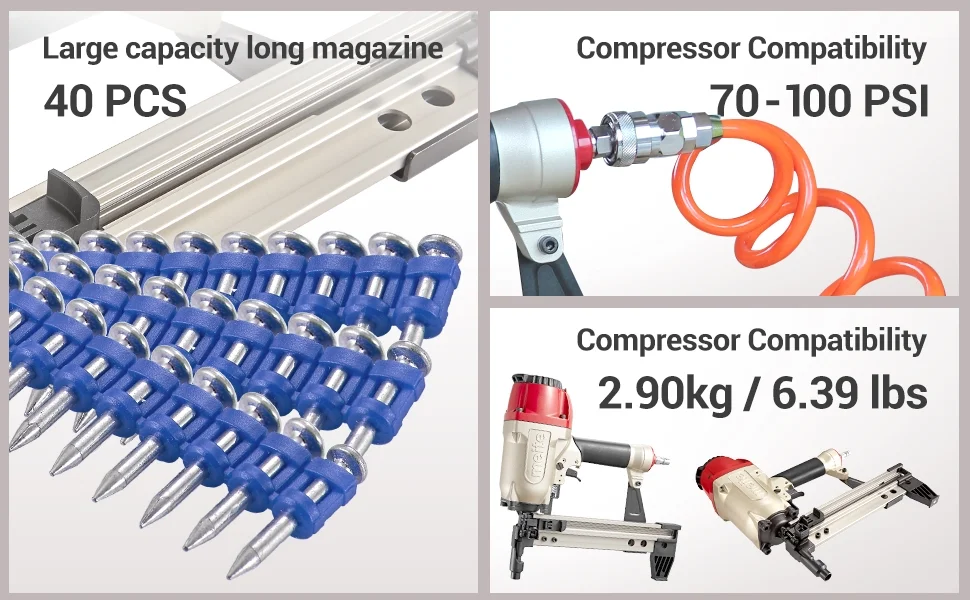 MEITE MTCS3040L Pneumatic Concrete and Steel Pinner 12Gauge 1/2 to 1-1/2 Length Concrete Nailer