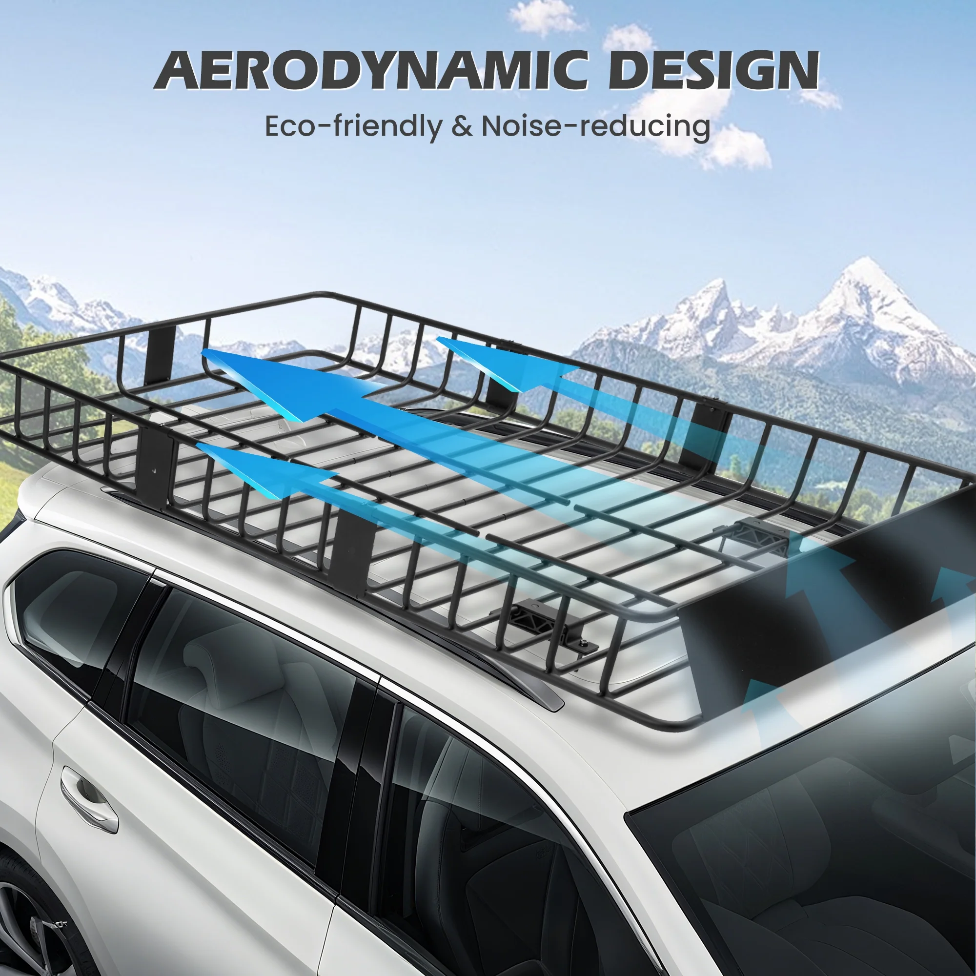 Roof Rack Cargo Basket,500 lb,64"x39"x6"Extendable Roof Luggage Holder Rack with 4 U-Bolts for SUV/RV,Camping - Image 7