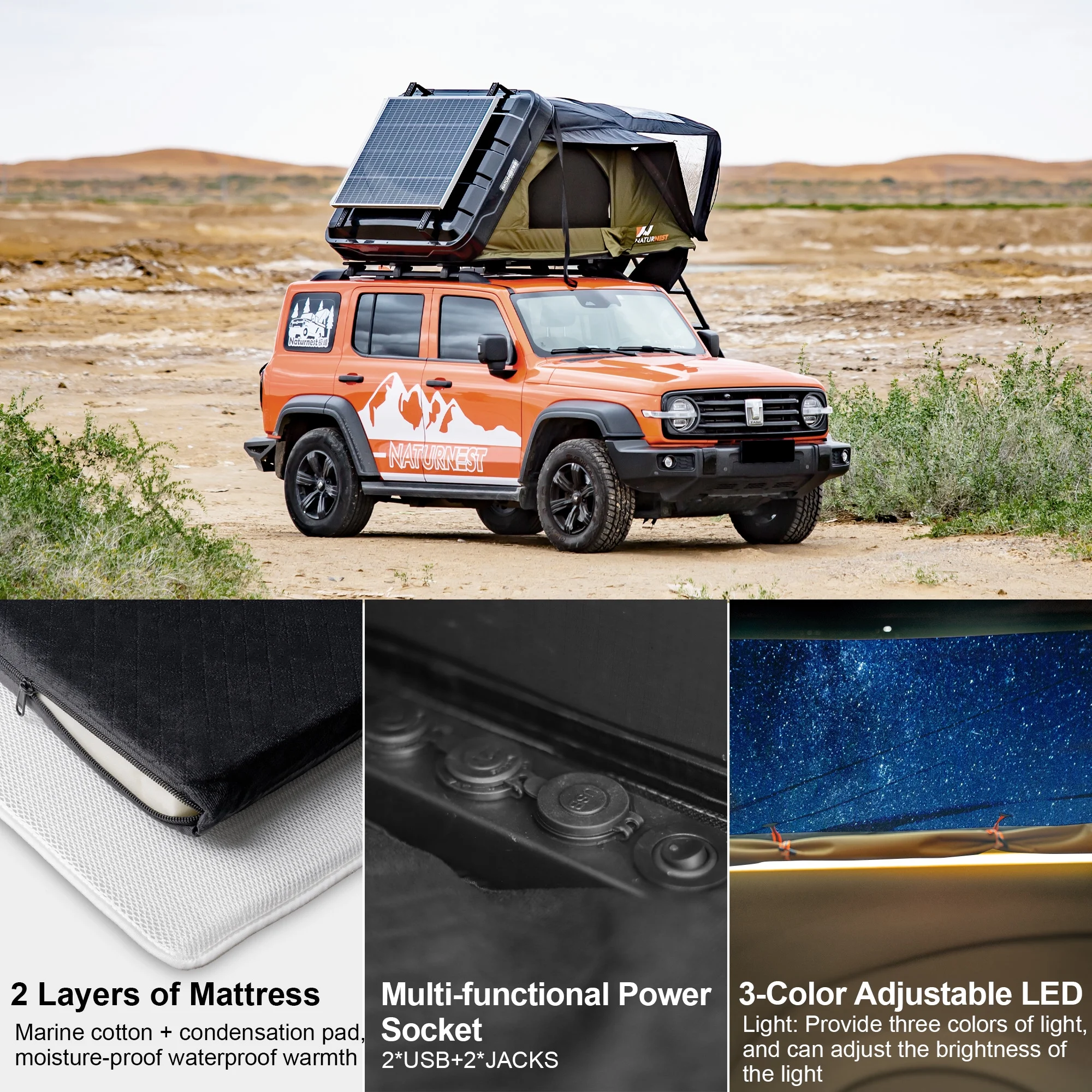 Rooftop Tent HardShell with Luggage Rack,Camping Tent for Van Suv Truck Car Vehicle Outdoor, 2-3 Person - Image 9