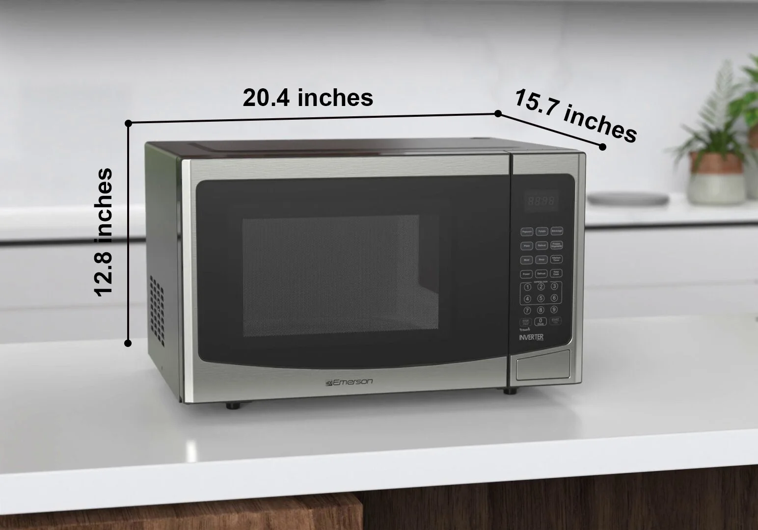 Emerson 1.2 cu ft, 1000W Stainless Steel Countertop Microwave Oven with Inverter Technology, Touch Control, MWI1212SS