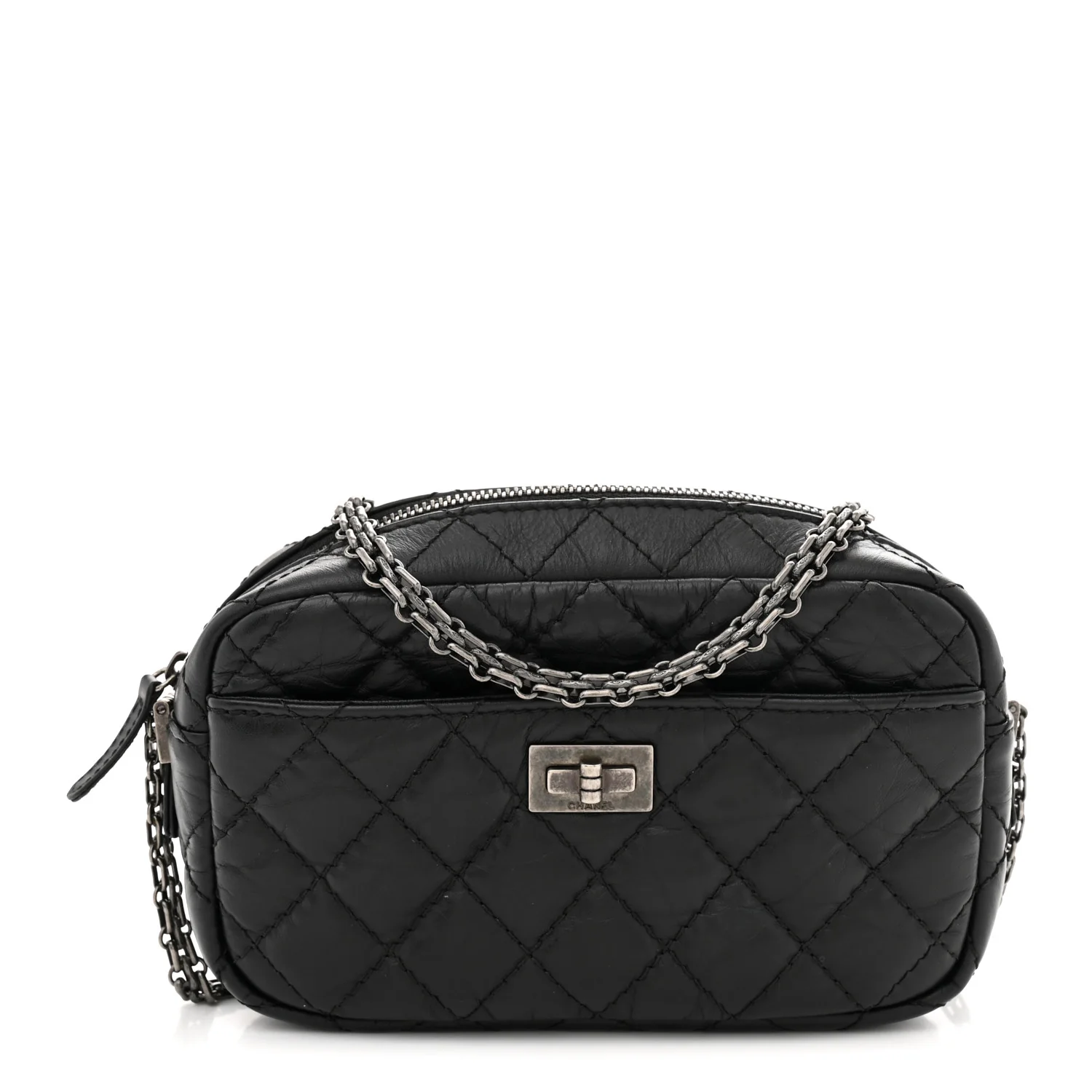 Aged Calfskin Quilted Mini Reissue Camera Case Black