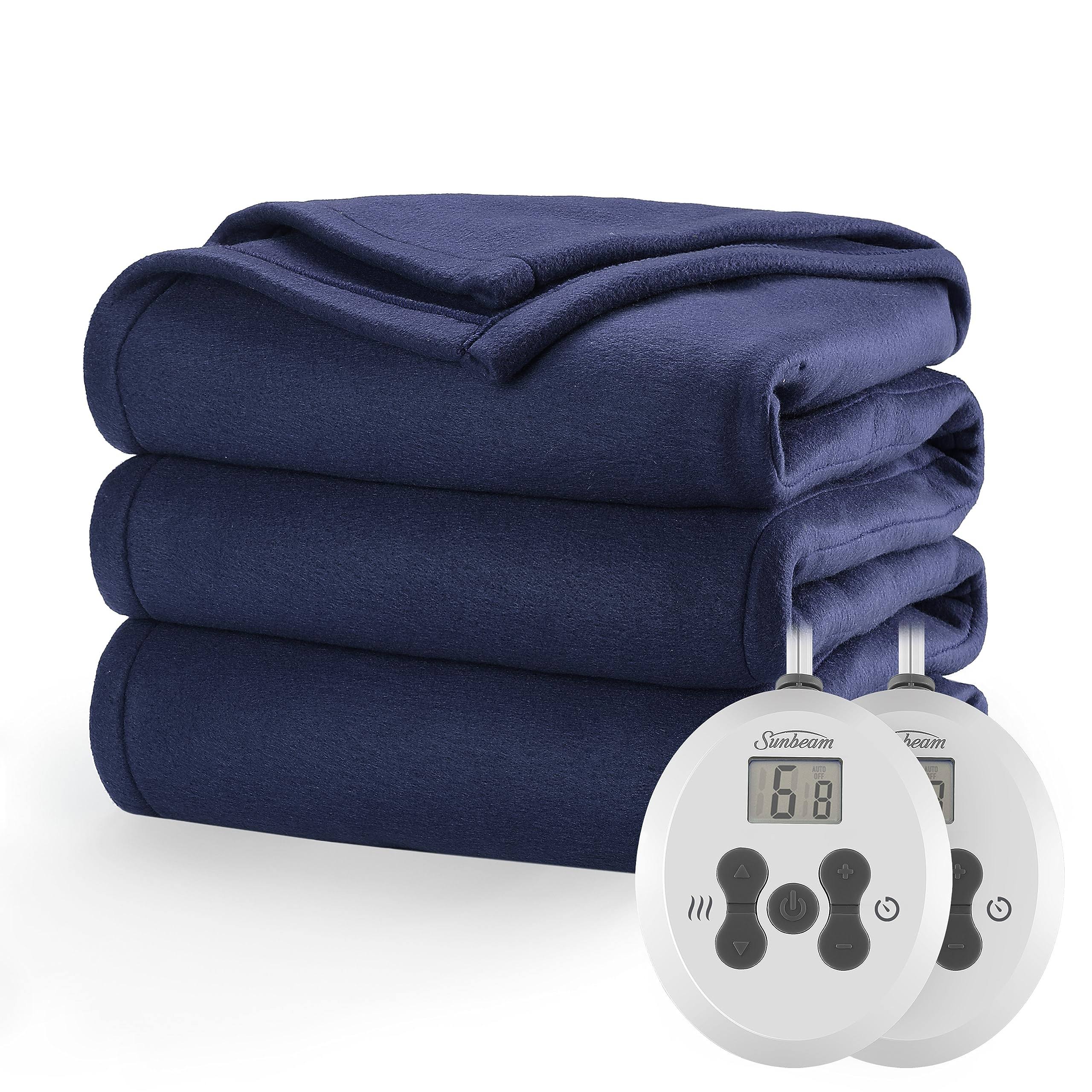 Sunbeam Quilted Fleece Heated Blanket King Newport Blue
