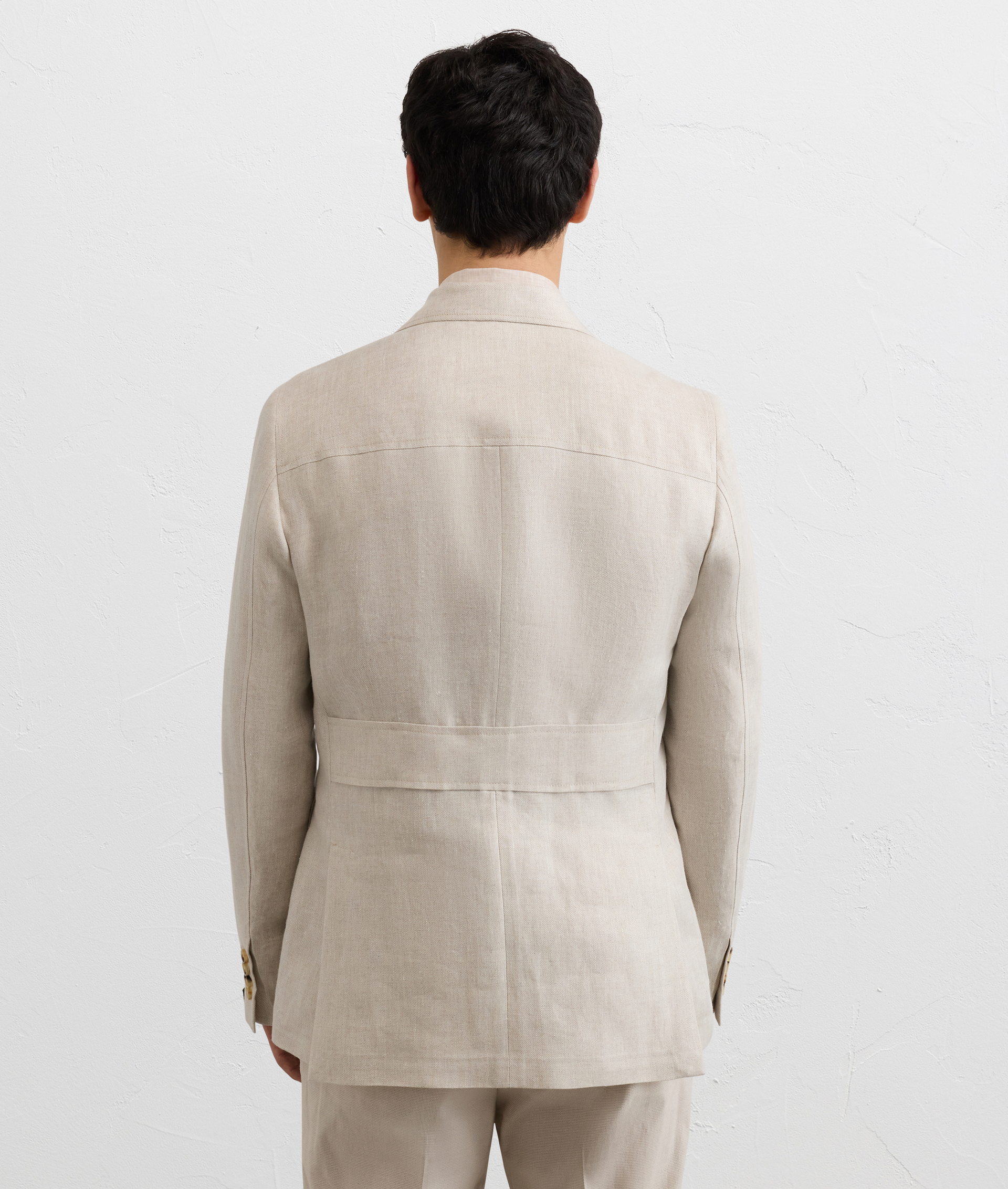 NATURAL COLORED LINEN BRERA LINE UNLINED HUNTING JACKET