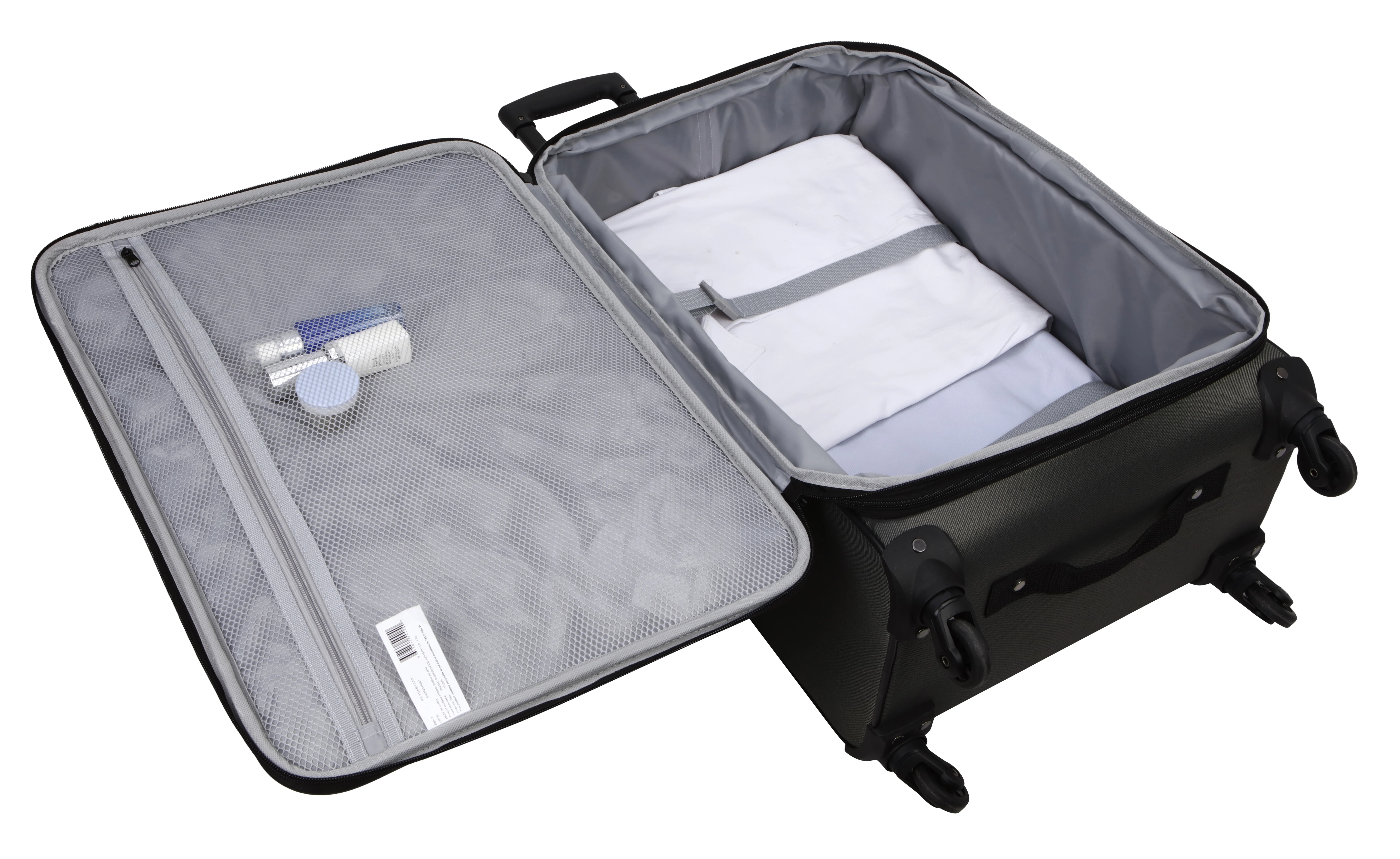 Protege 5 Piece Spinner Luggage Set, Includes 28 in Checked, 24 in Checked Bags, 20 in Carry - on, 15 in Boarding Tote and Matching Utility Bag, All Ages, Grey