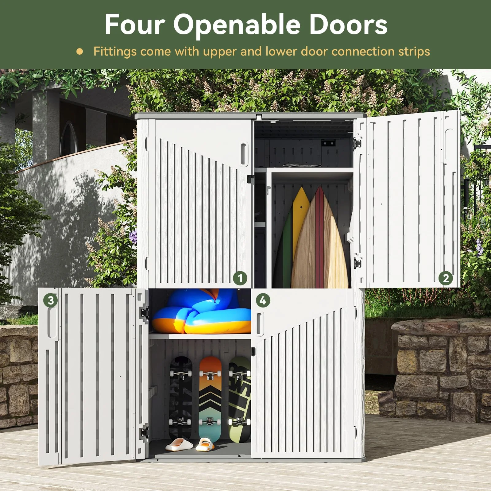 Outdoor Storage Shed, 64 Cu.Ft Vertical Storage Sheds Outdoor with Floor, Outdoor Waterproof Storage Cabinet for Garage Storage, Pool Storage, Bike Shed, Garden Shed, Outdoor Storage(White)(64 Cu.Ft) - Image 3
