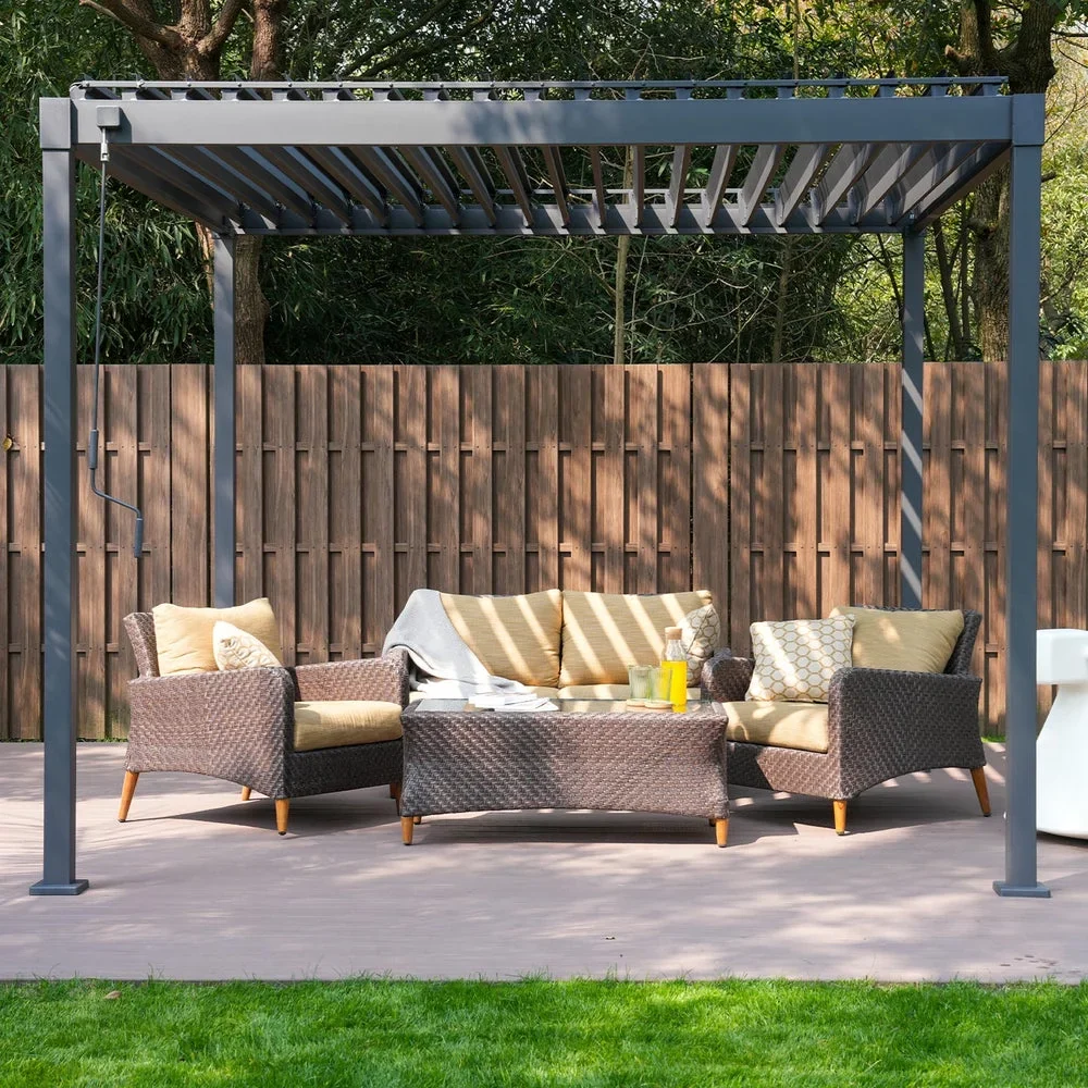 Mirador 10'x 10' Outdoor Pergola, 80S Steel Frame w/ Adjustable Louvers Roof for Garden, Patio, Backyard, Dark Gray
