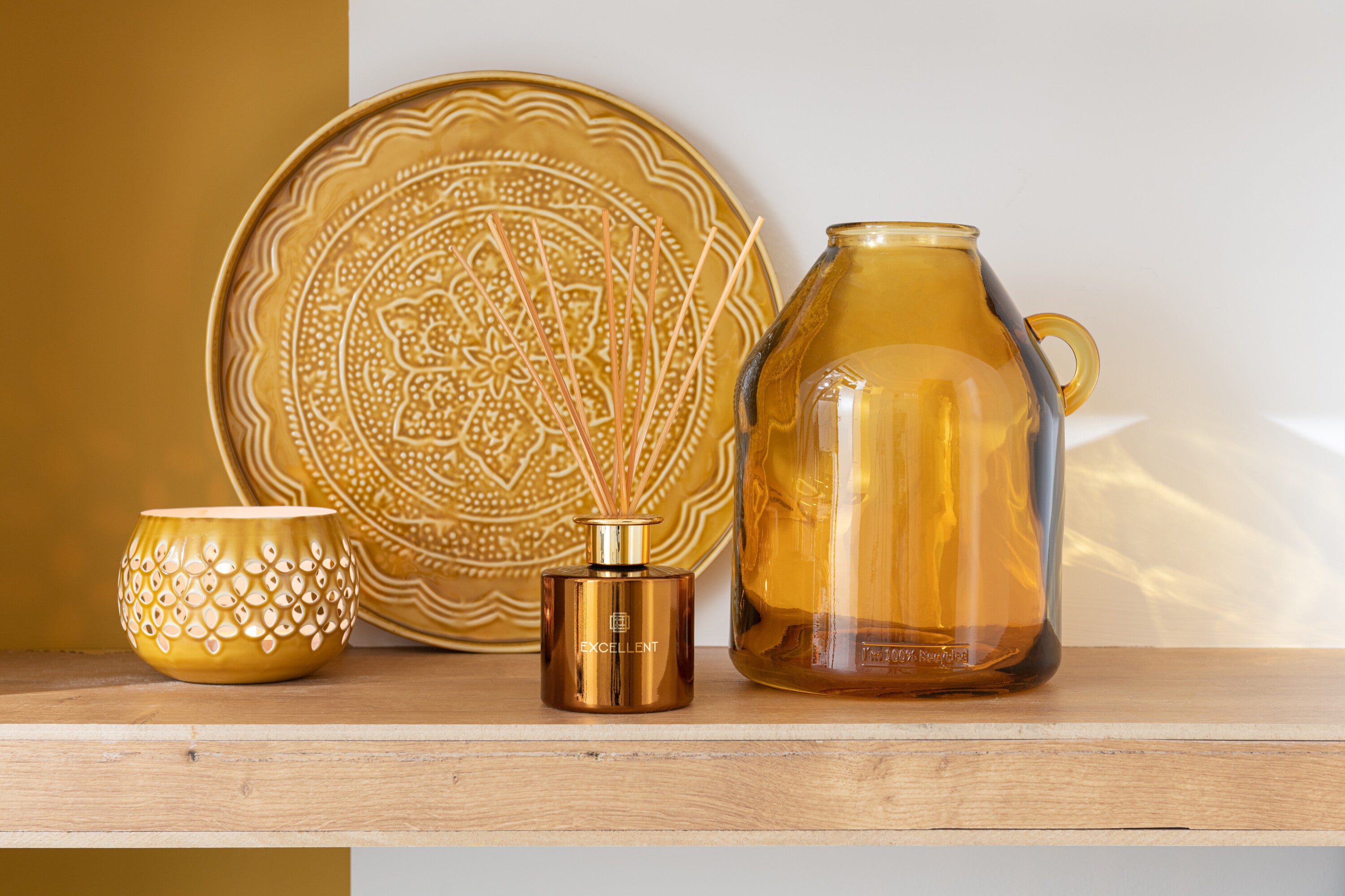 J-Line plateau Rond Klassiek - ijzer - oker - small
