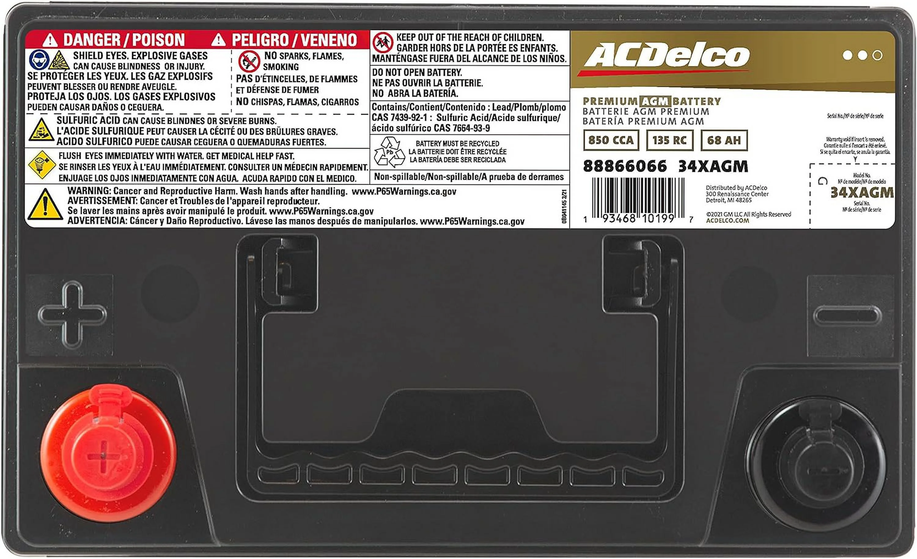 Acdelco Gold 48 Month Warranty Premium AGM BCI Group 34 Battery