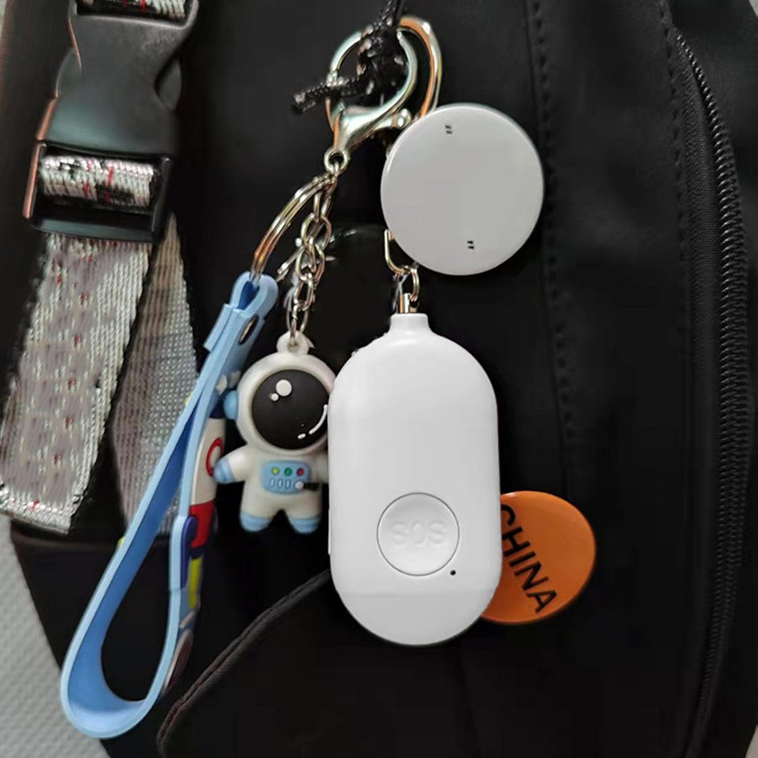 Rechargeable 130dB Self Defense Keychain Alarm with LED Light for Safe Defence in the Dark, Lithium Battery Included (White)