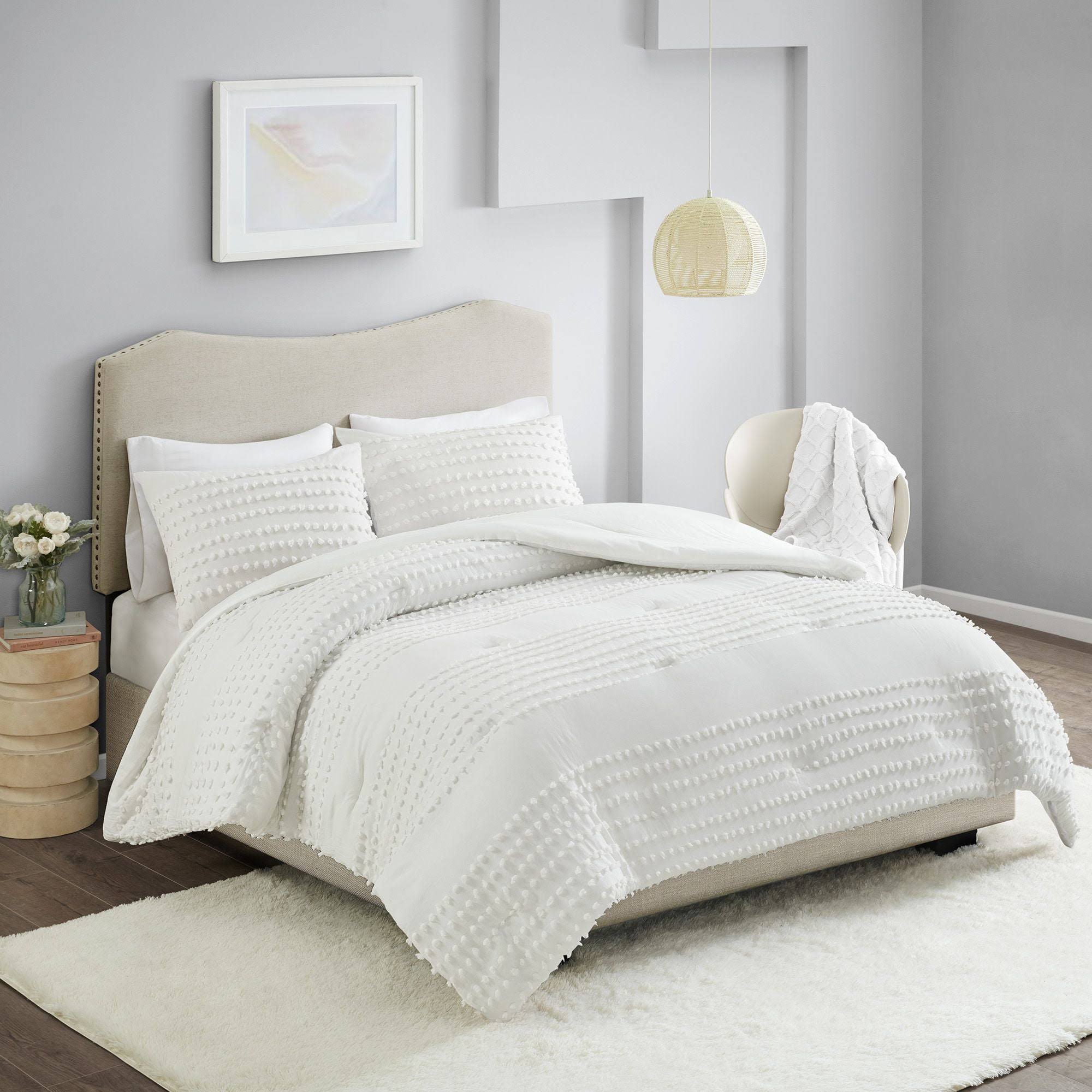 Comfort Spaces 100% Comforter Set Cotton Jacquard Pom Tufts Design Hypoallergenic Down Alternative All Season Modern Bedding Matching Shams Twin/Twin