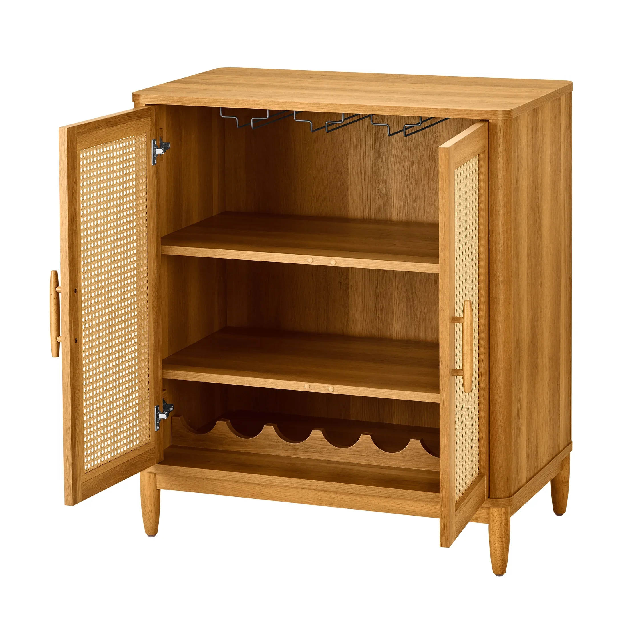Better Homes & Gardens Springwood Caning Bar Cabinet, Light Honey Finish