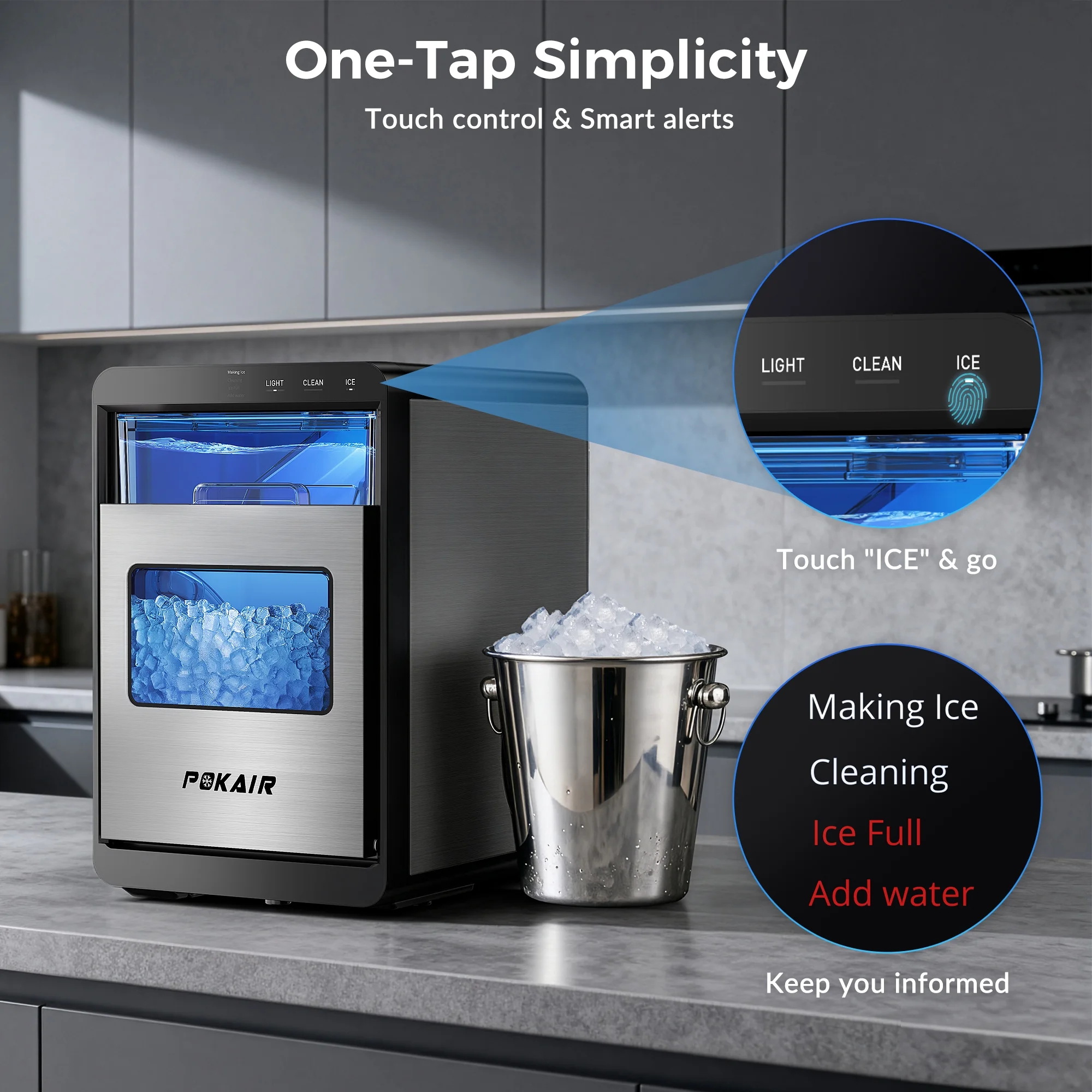 Ice Maker, Nugget Ice Maker Portable Countertop 44lbs/Day, One Touch Instant Ice Self Cleaning, Pebble Ice Machine for Home Office RV, Stainless Steel Image 6