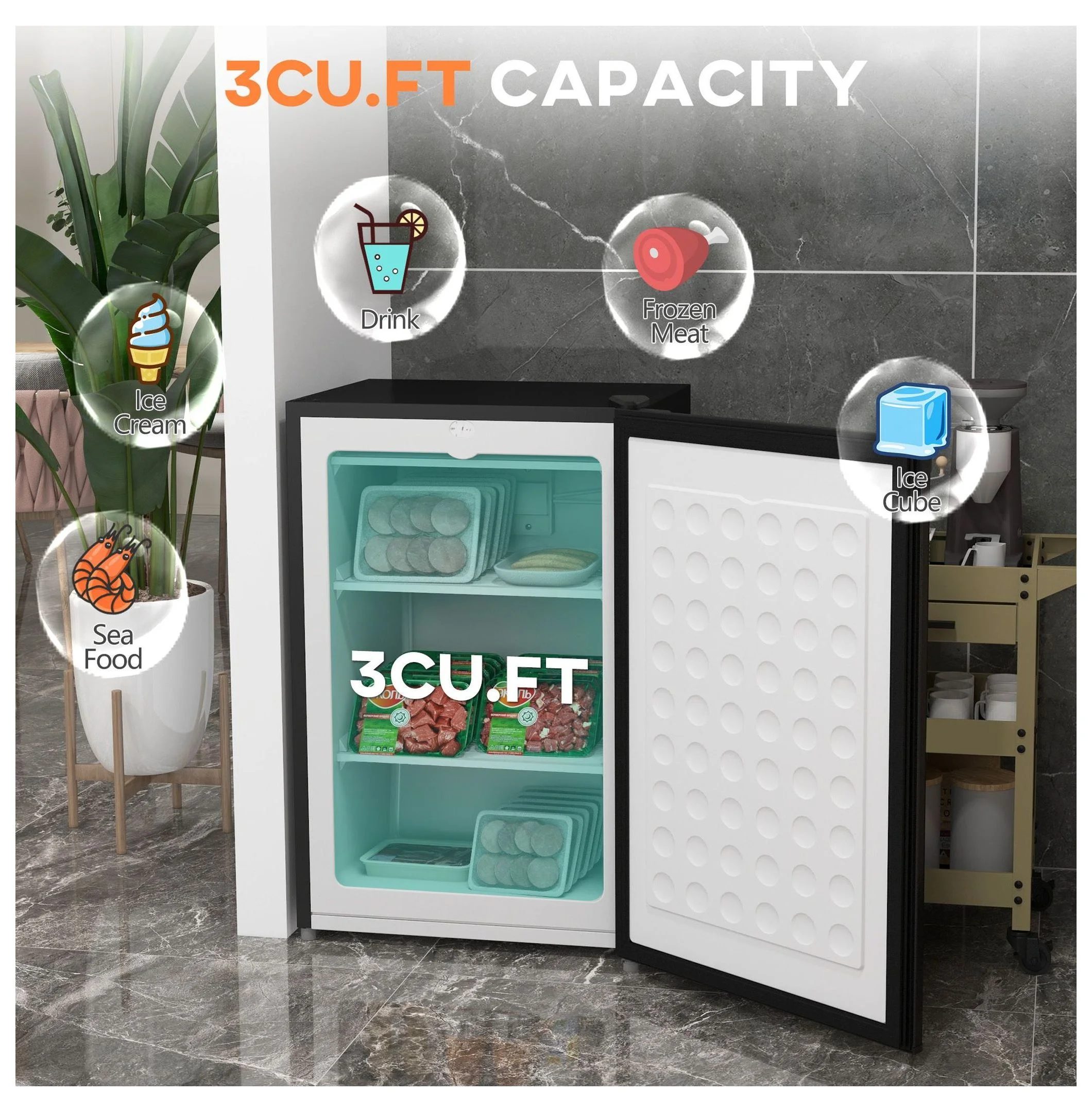 3 Cu Ft Upright Freezer Black Mini Freezer with Adjustable Thermostat Reversible Door for Apartment, Dorm, Office - Image 2