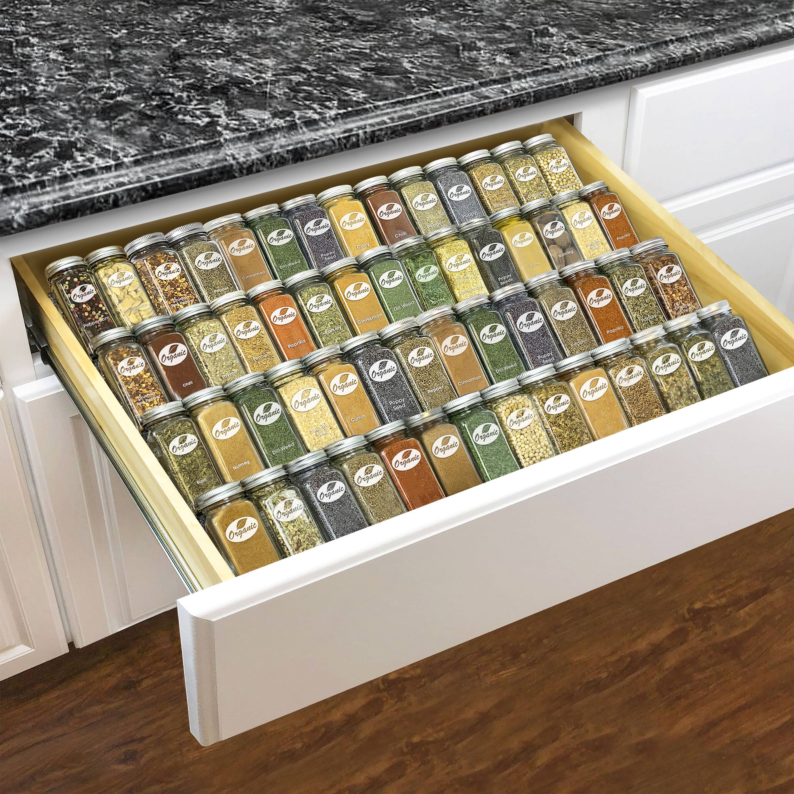 Lynk Professional Spice Rack Tray - Expandable 4 Tier Heavy Gauge Steel Drawer Organizer, Silver Metallic