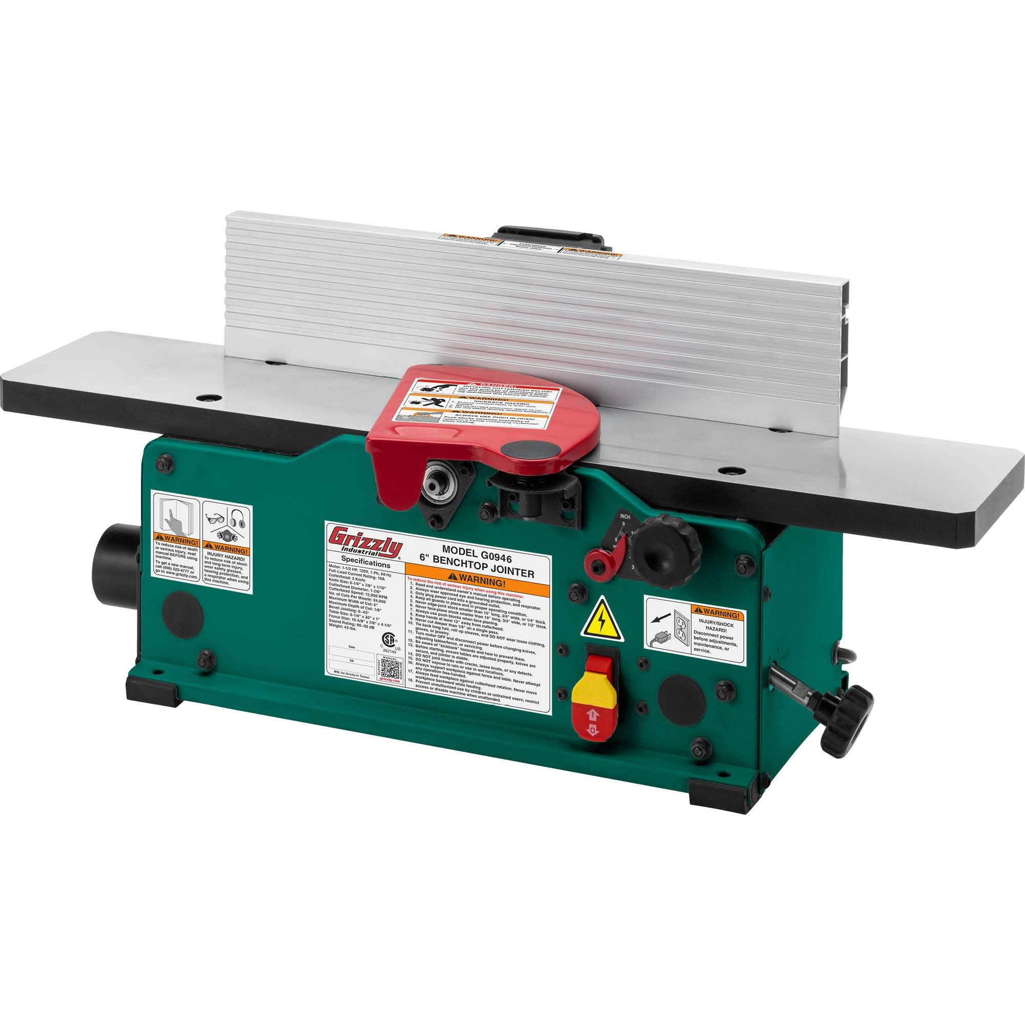 Grizzly G0946 - 6 Benchtop Jointer with Spiral-Type Cutterhead-Instock