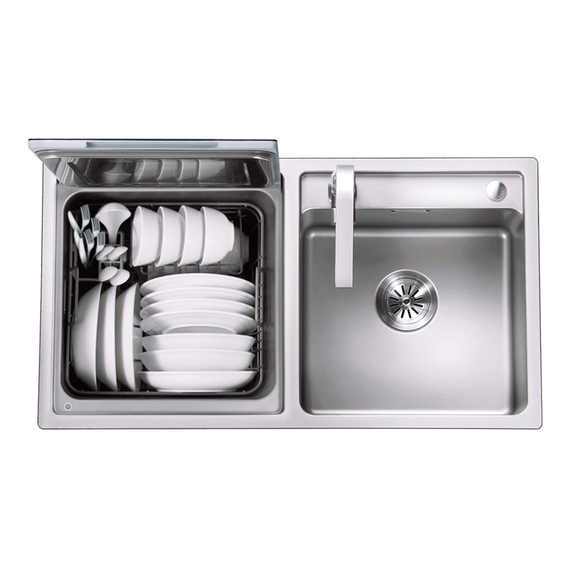 Fotile SD2F-P3 2-in-1 Counter-Top Mounted Sink & Dishwasher Combination System with Heavy Dish Sanitizing in Stainless Steel