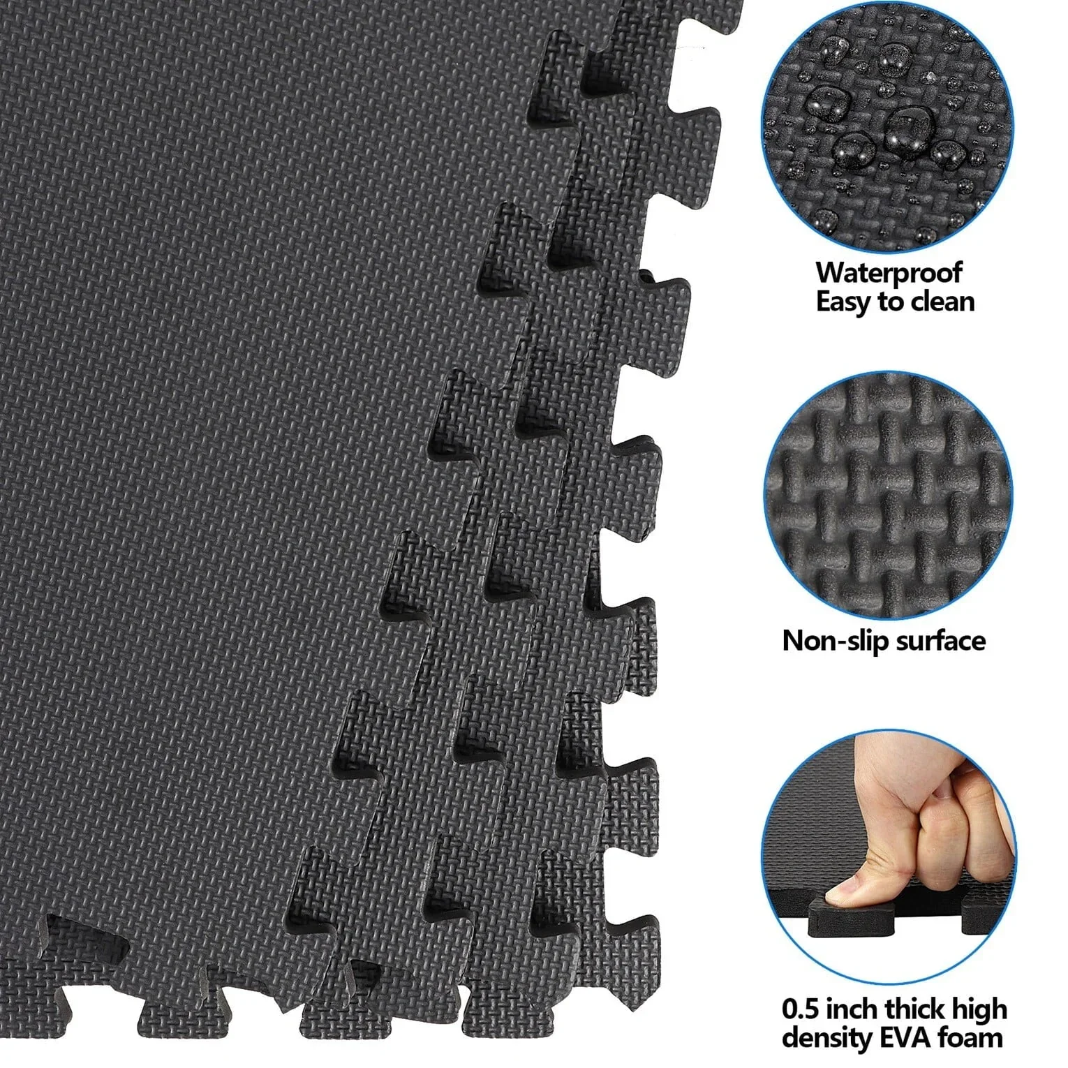 HomGarden 12 Tiles Puzzle Exercise Mat ½�?Home Gym Floor Workout Mat EVA Foam Interlocking Tiles Black